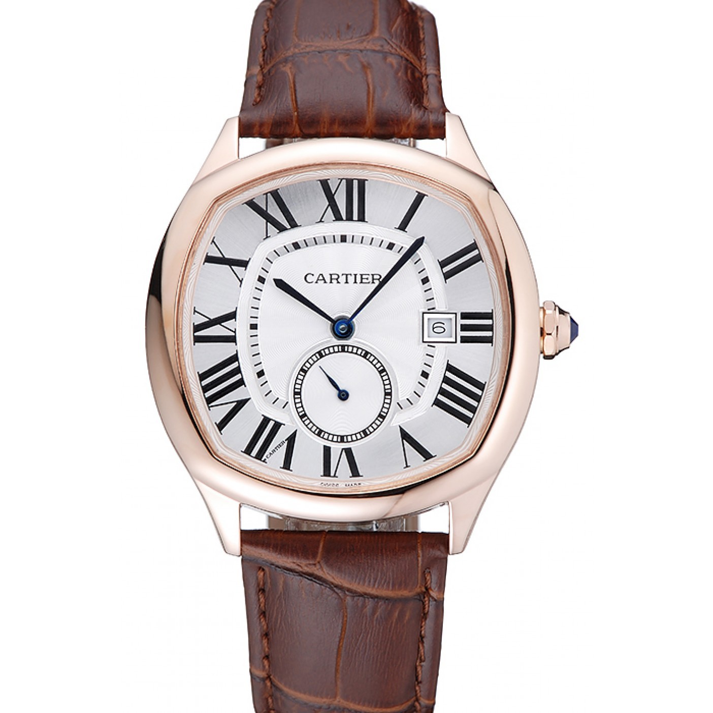 MiroTime Cartier Drive De Cartier White Dial Gold Case Brown Leather Bracelet 1454213