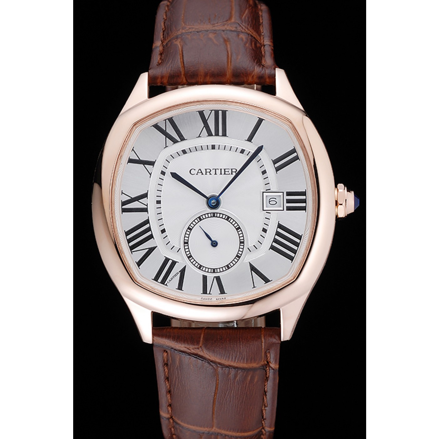 MiroTime Cartier Drive De Cartier White Dial Gold Case Brown Leather Bracelet 1454213