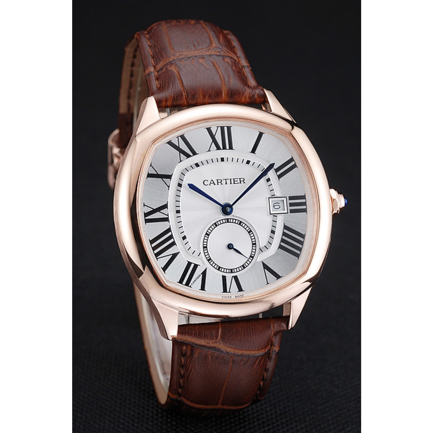 MiroTime Cartier Drive De Cartier White Dial Gold Case Brown Leather Bracelet 1454213