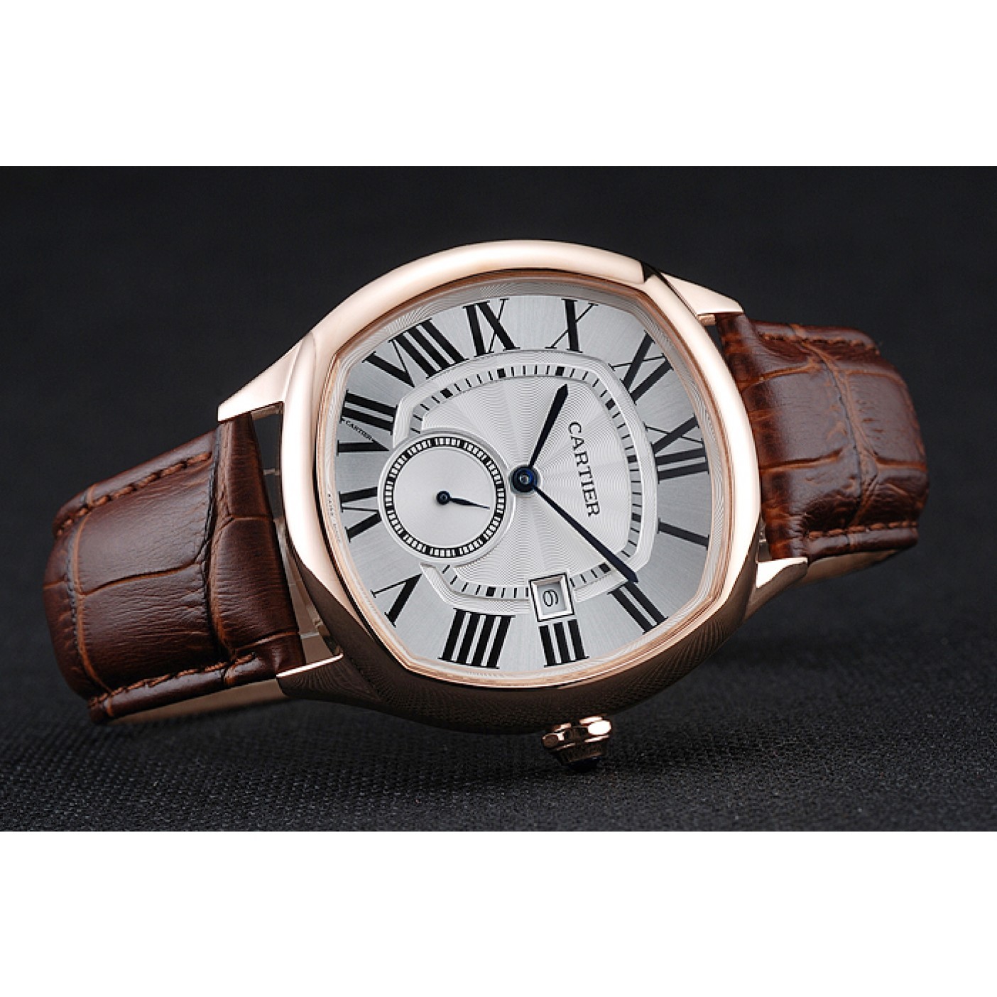 MiroTime Cartier Drive De Cartier White Dial Gold Case Brown Leather Bracelet 1454213