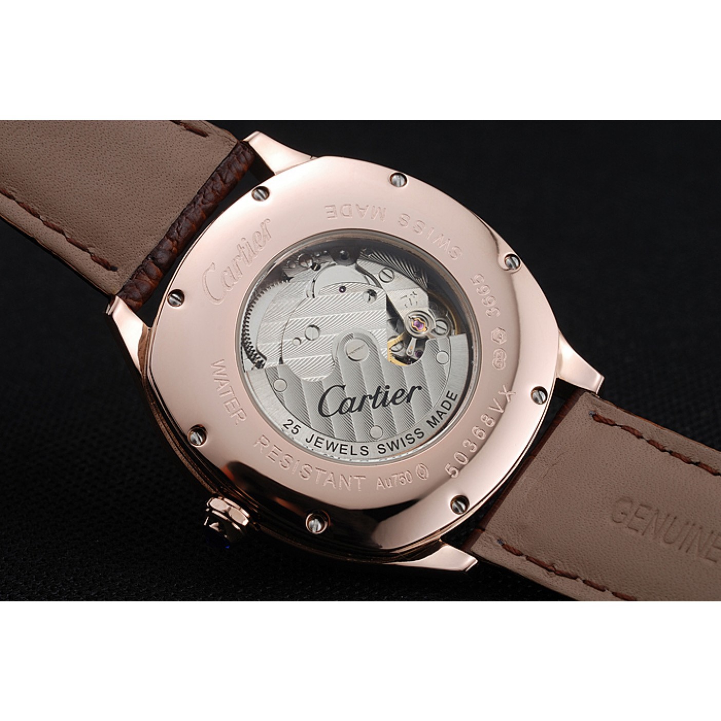 MiroTime Cartier Drive De Cartier White Dial Gold Case Brown Leather Bracelet 1454213