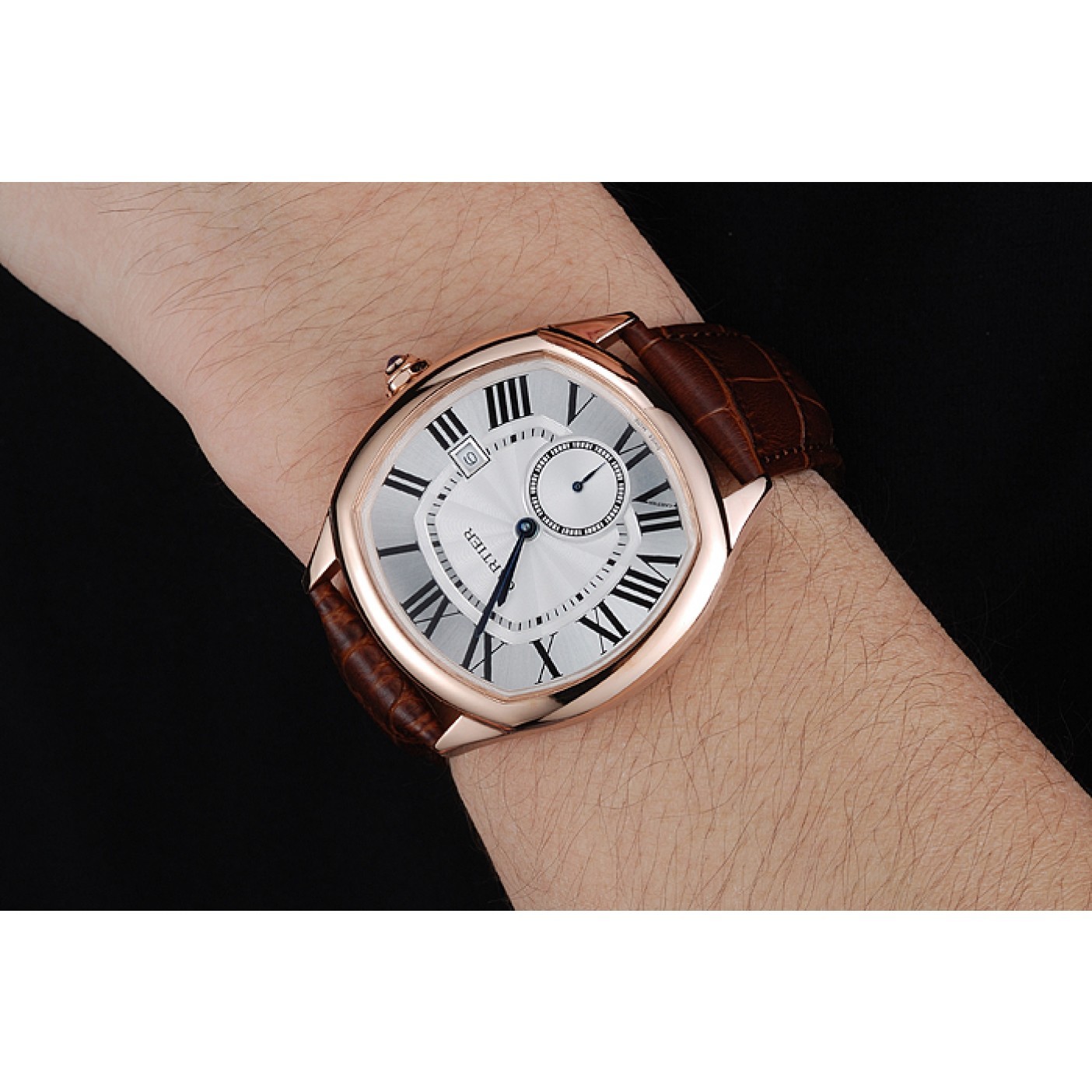 MiroTime Cartier Drive De Cartier White Dial Gold Case Brown Leather Bracelet 1454213