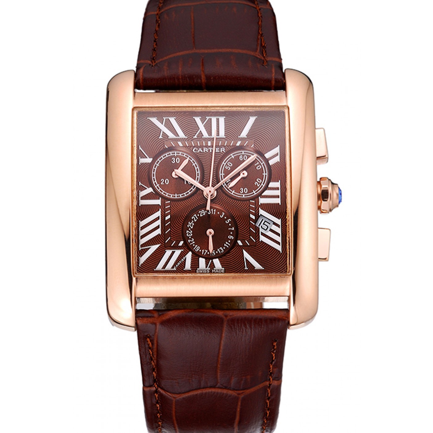 MiroTime Cartier Tank MC Brown Dial Gold Case Brown Leather Bracelet 622696