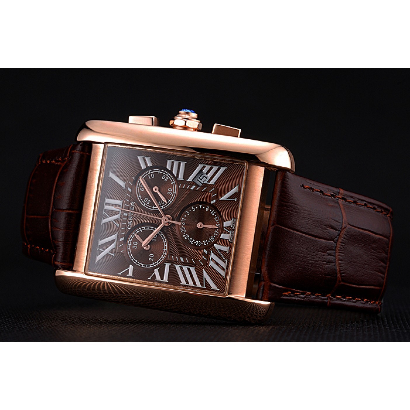 MiroTime Cartier Tank MC Brown Dial Gold Case Brown Leather Bracelet 622696
