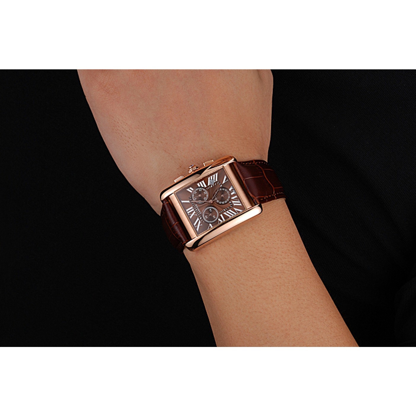 MiroTime Cartier Tank MC Brown Dial Gold Case Brown Leather Bracelet 622696
