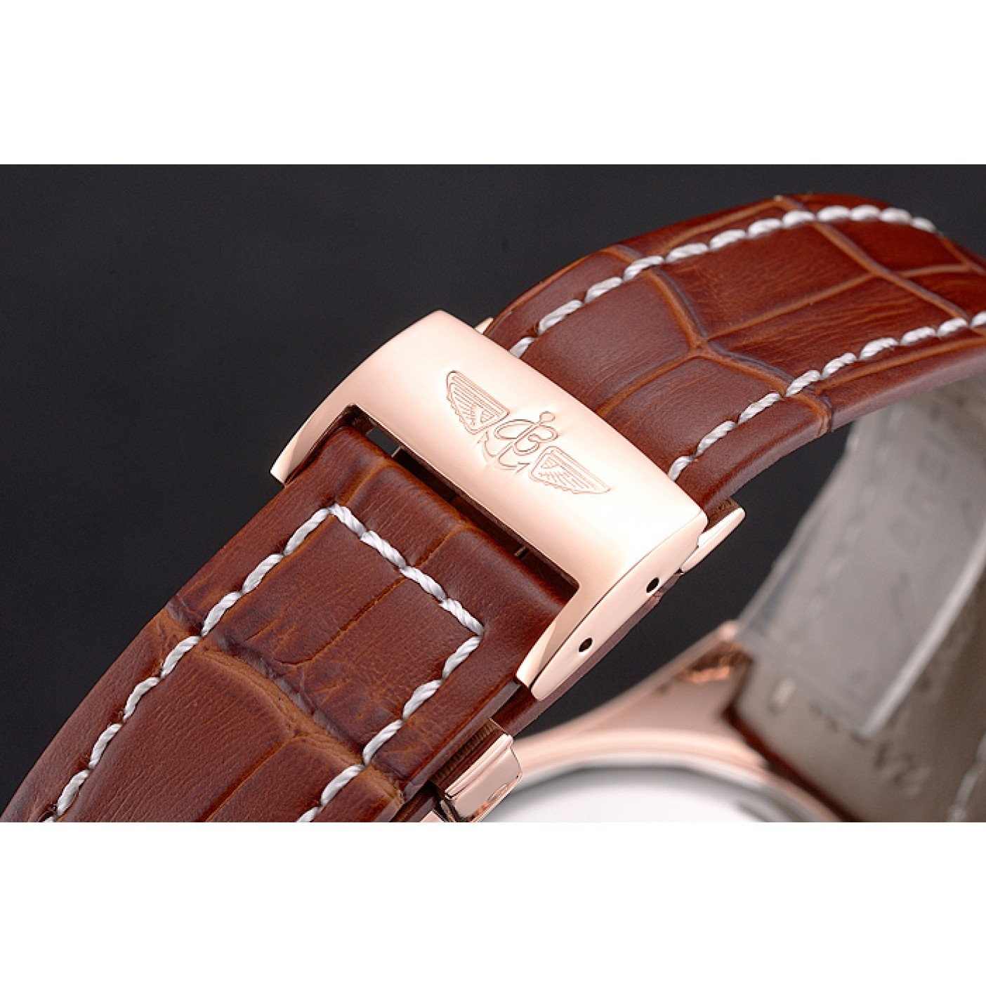 MiroTime Breitling For Bentley Mulliner Tourbillon White Dial Rose Gold Case Brown Leather Strap