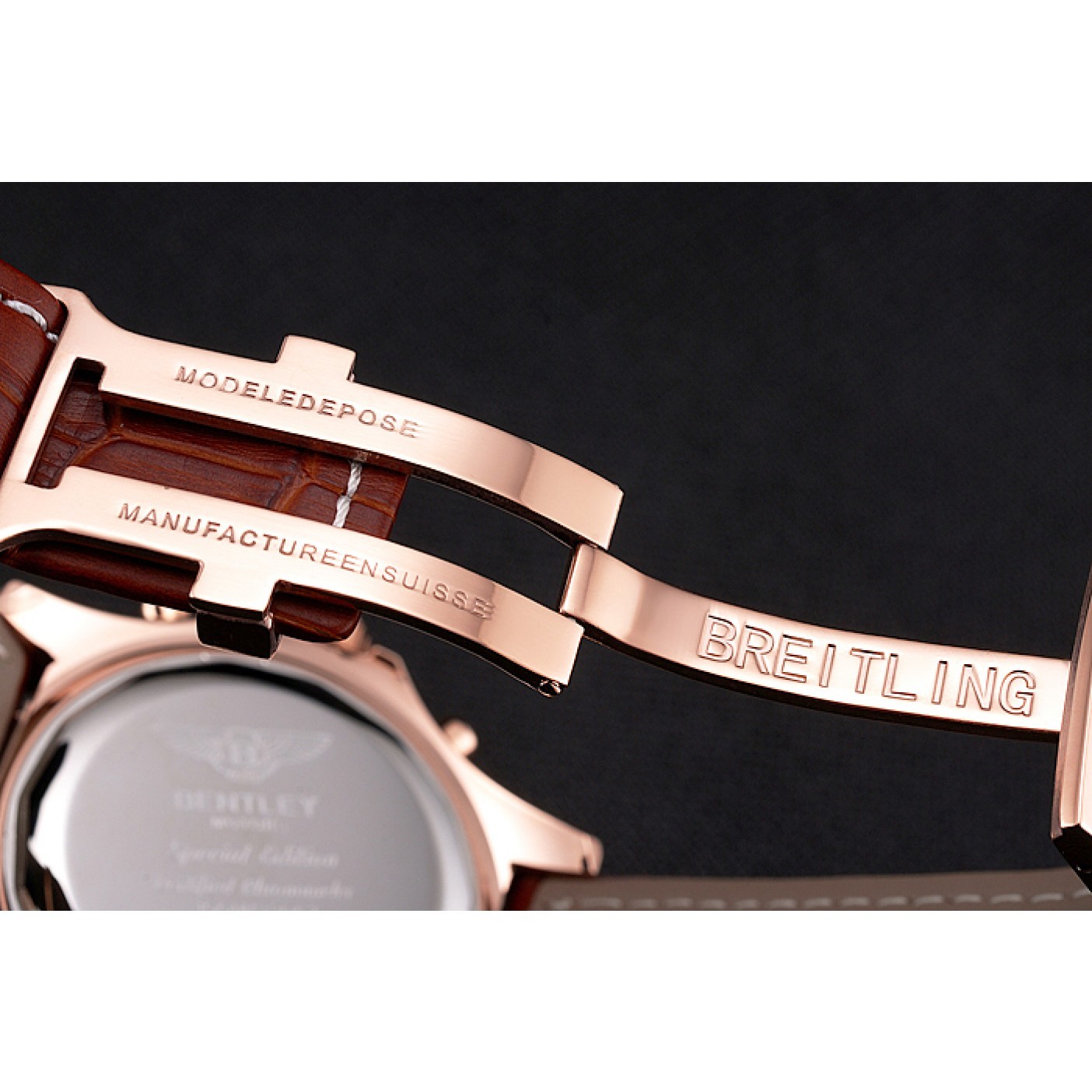 MiroTime Breitling For Bentley Mulliner Tourbillon White Dial Rose Gold Case Brown Leather Strap