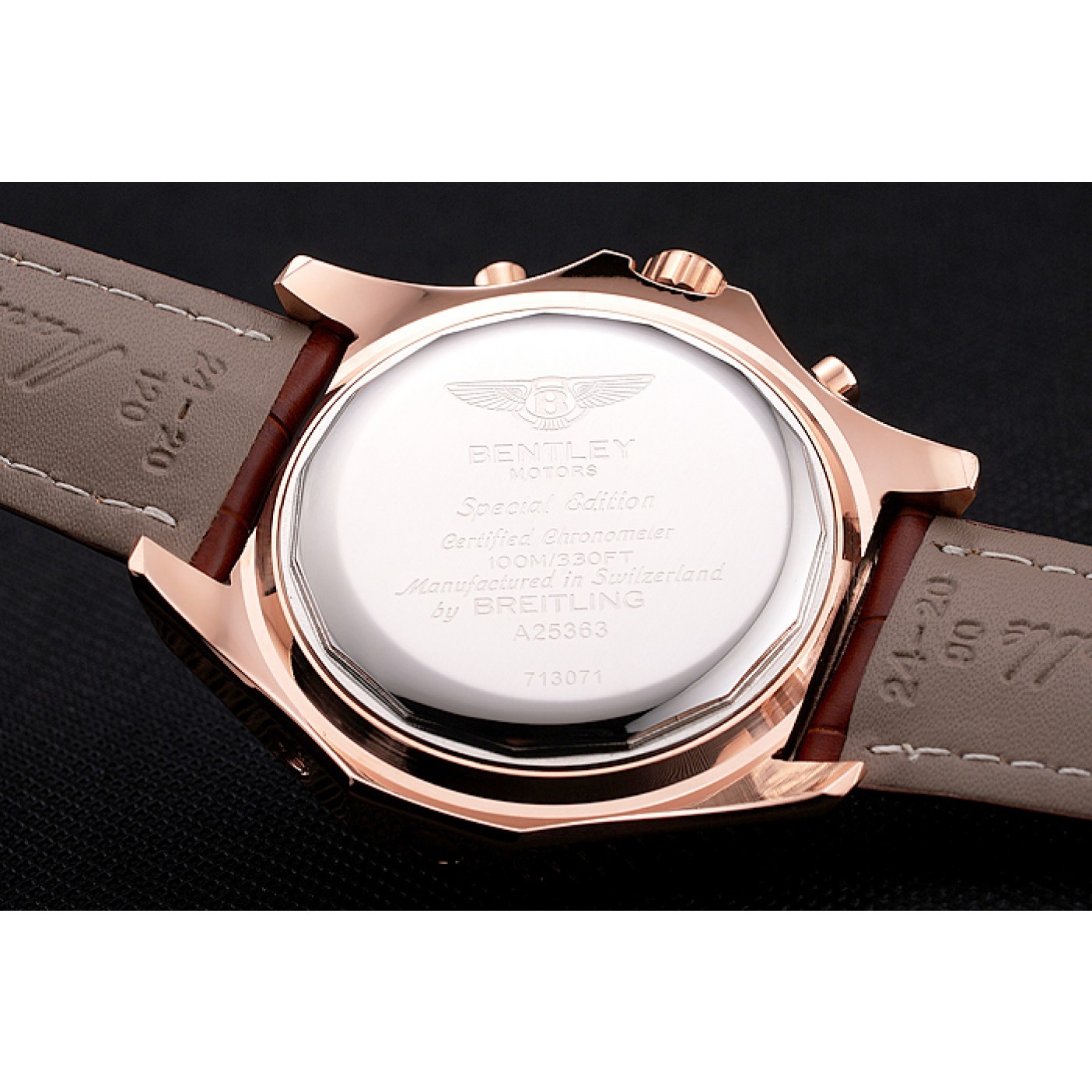 MiroTime Breitling For Bentley Mulliner Tourbillon White Dial Rose Gold Case Brown Leather Strap