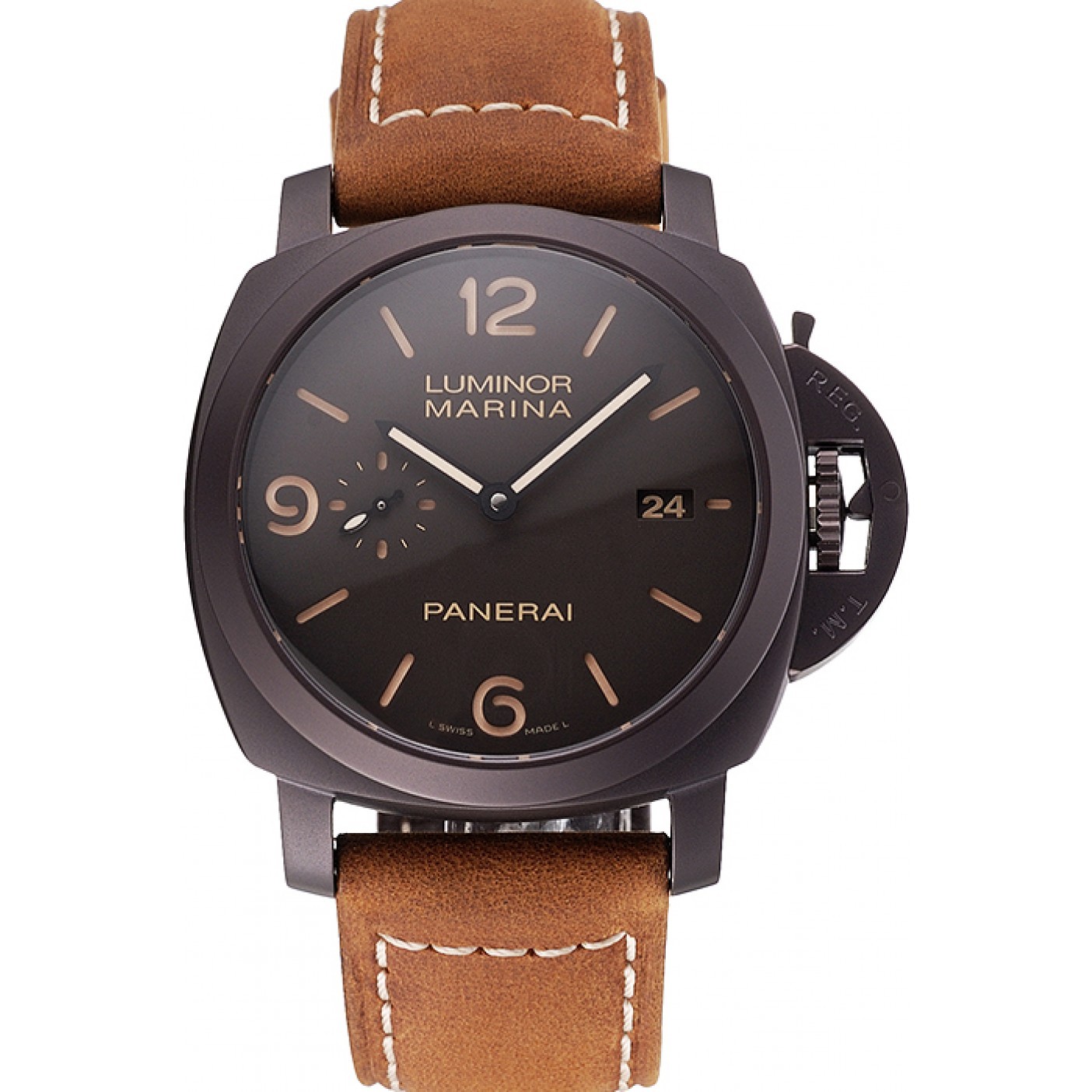 MiroTime Swiss Panerai Luminor Marina 1950 3 Days Brown Dial Black Case Brown Leather Strap