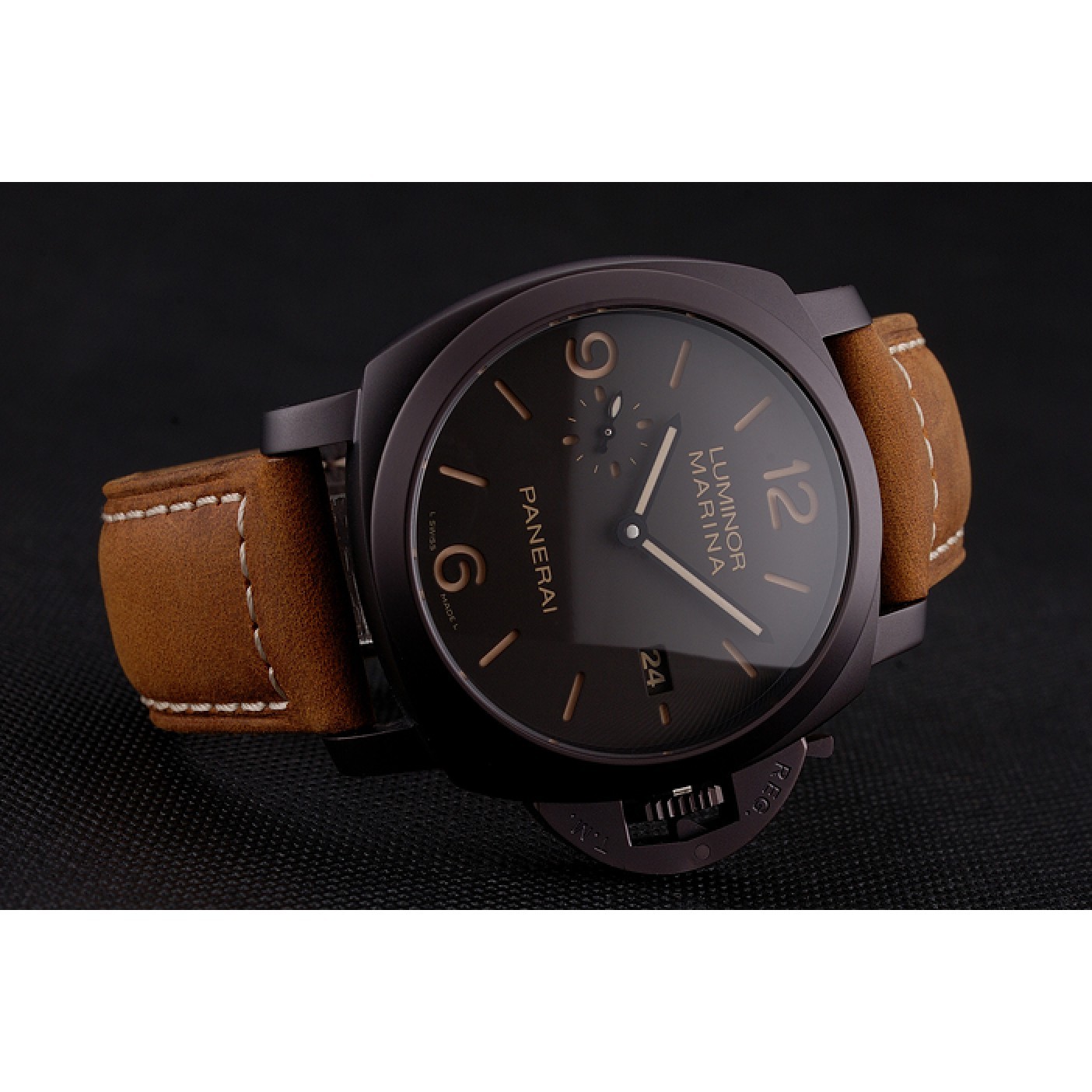MiroTime Swiss Panerai Luminor Marina 1950 3 Days Brown Dial Black Case Brown Leather Strap