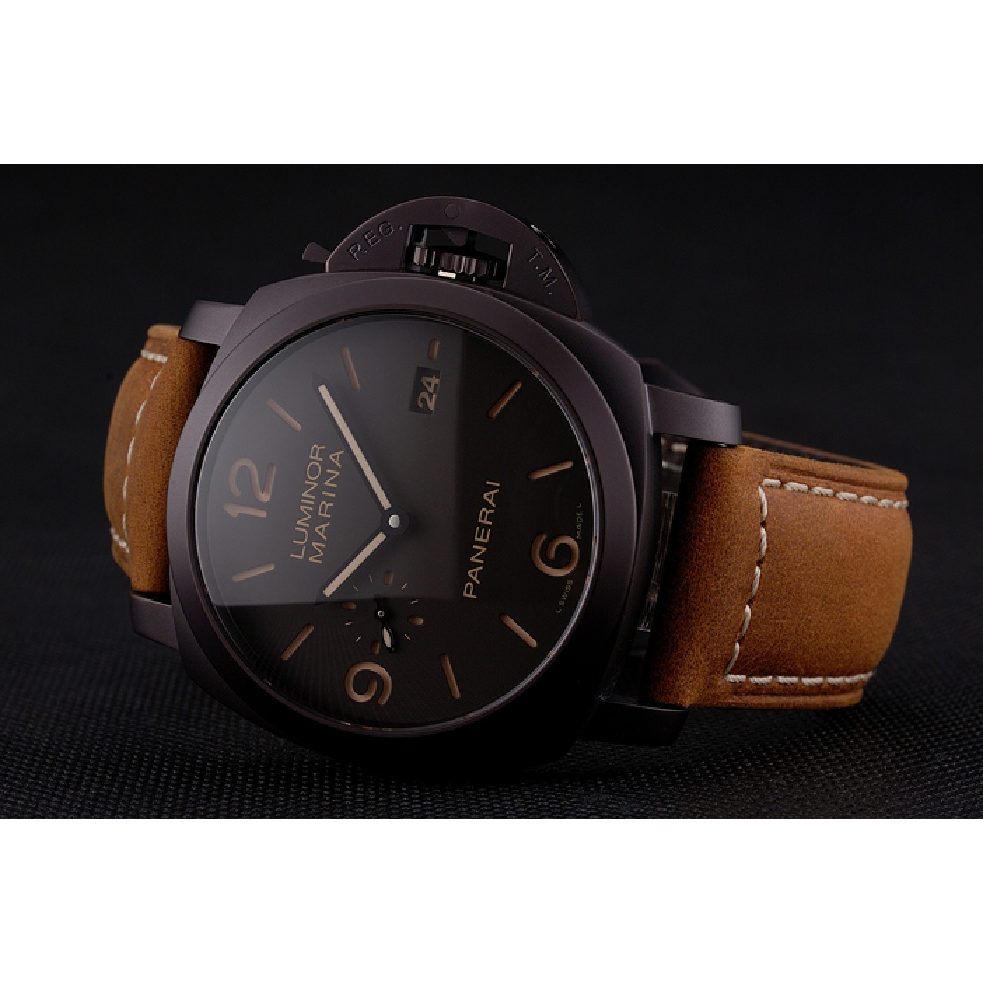 MiroTime Swiss Panerai Luminor Marina 1950 3 Days Brown Dial Black Case Brown Leather Strap
