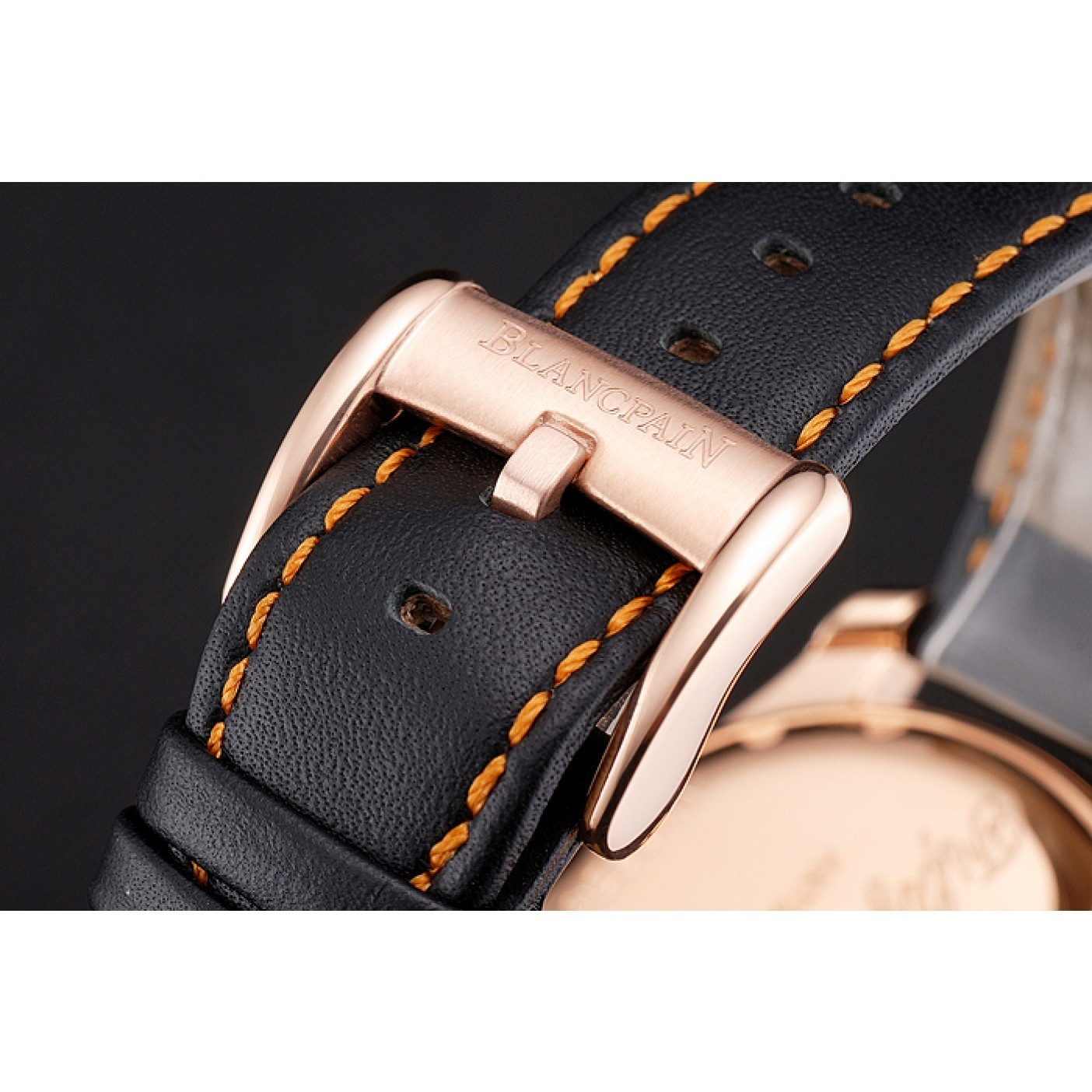 MiroTime Swiss Blancpain Air Command Monaco YS Black Dial Rose Gold Case Black Leather Strap