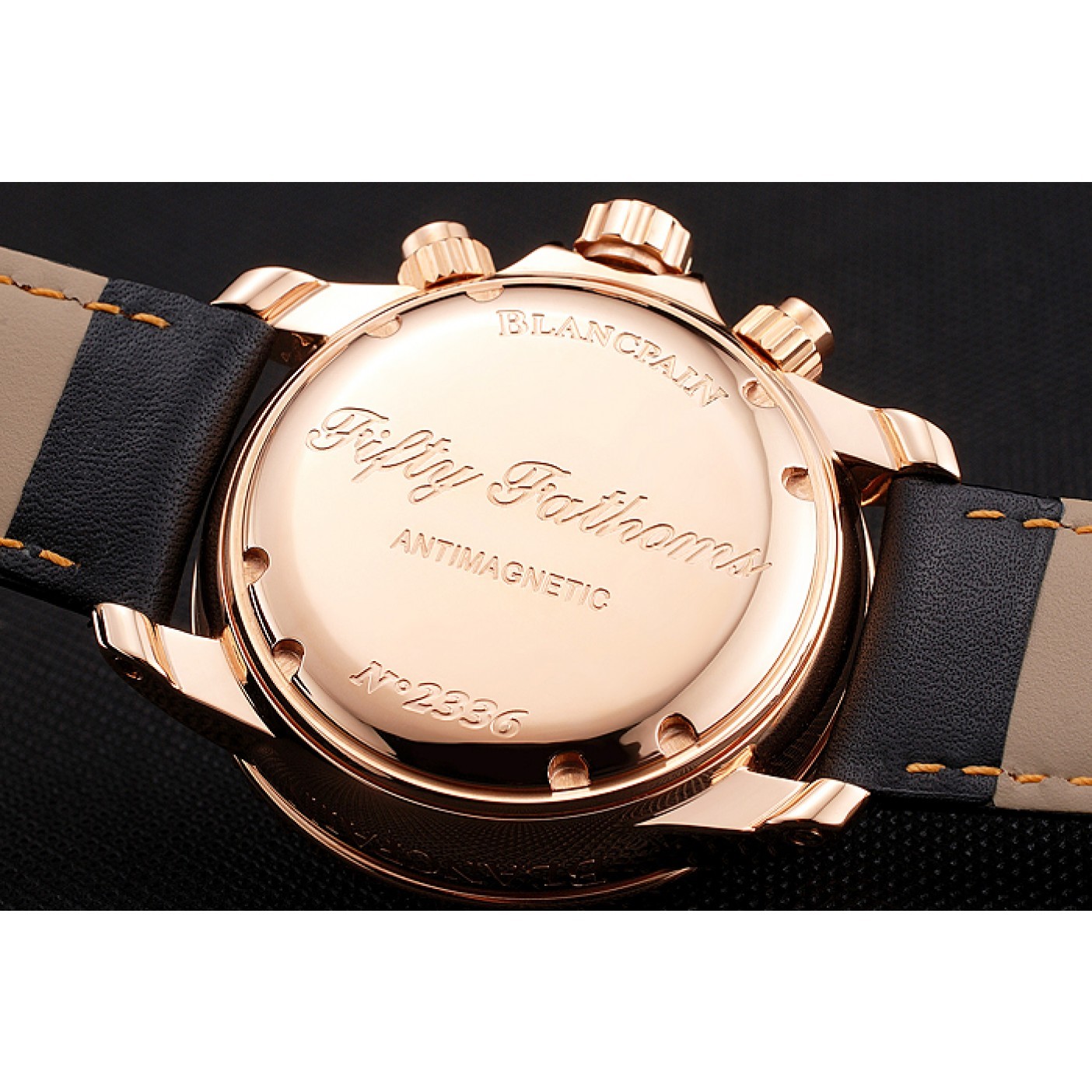 MiroTime Swiss Blancpain Air Command Monaco YS Black Dial Rose Gold Case Black Leather Strap
