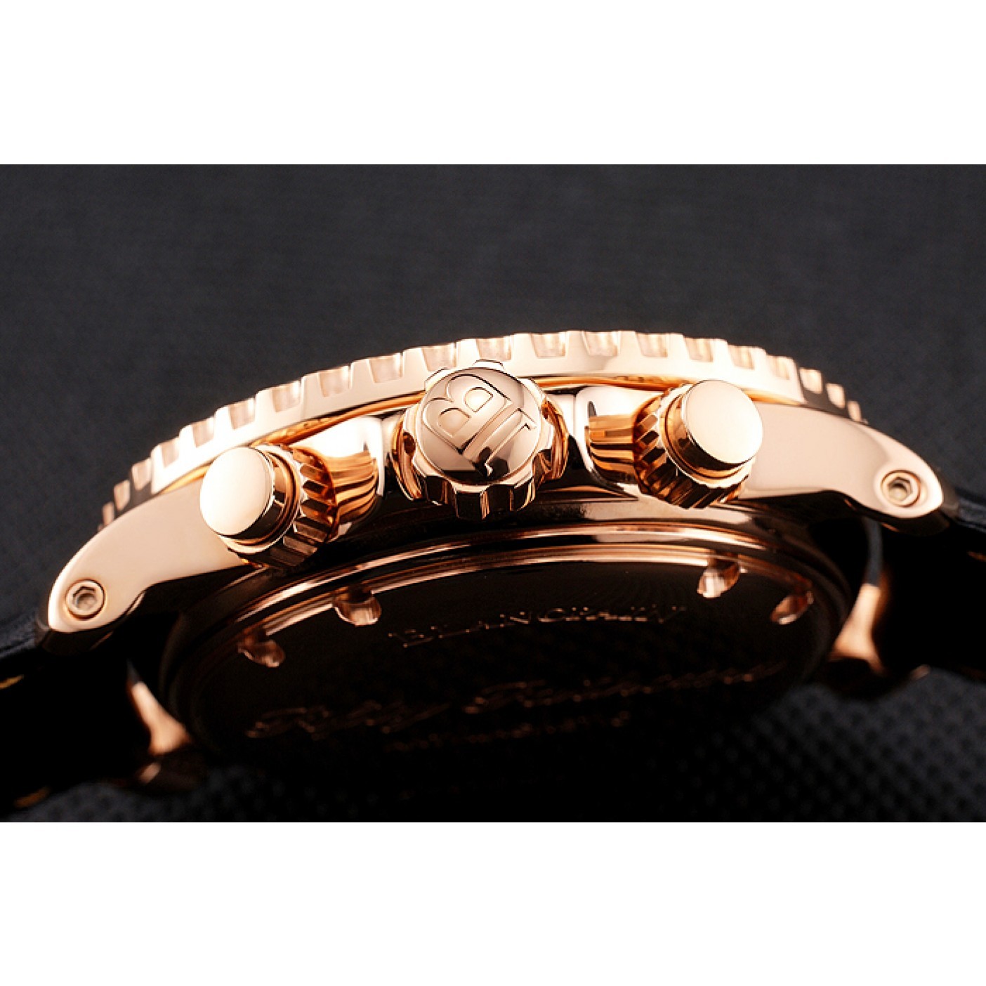 MiroTime Swiss Blancpain Air Command Monaco YS Black Dial Rose Gold Case Black Leather Strap