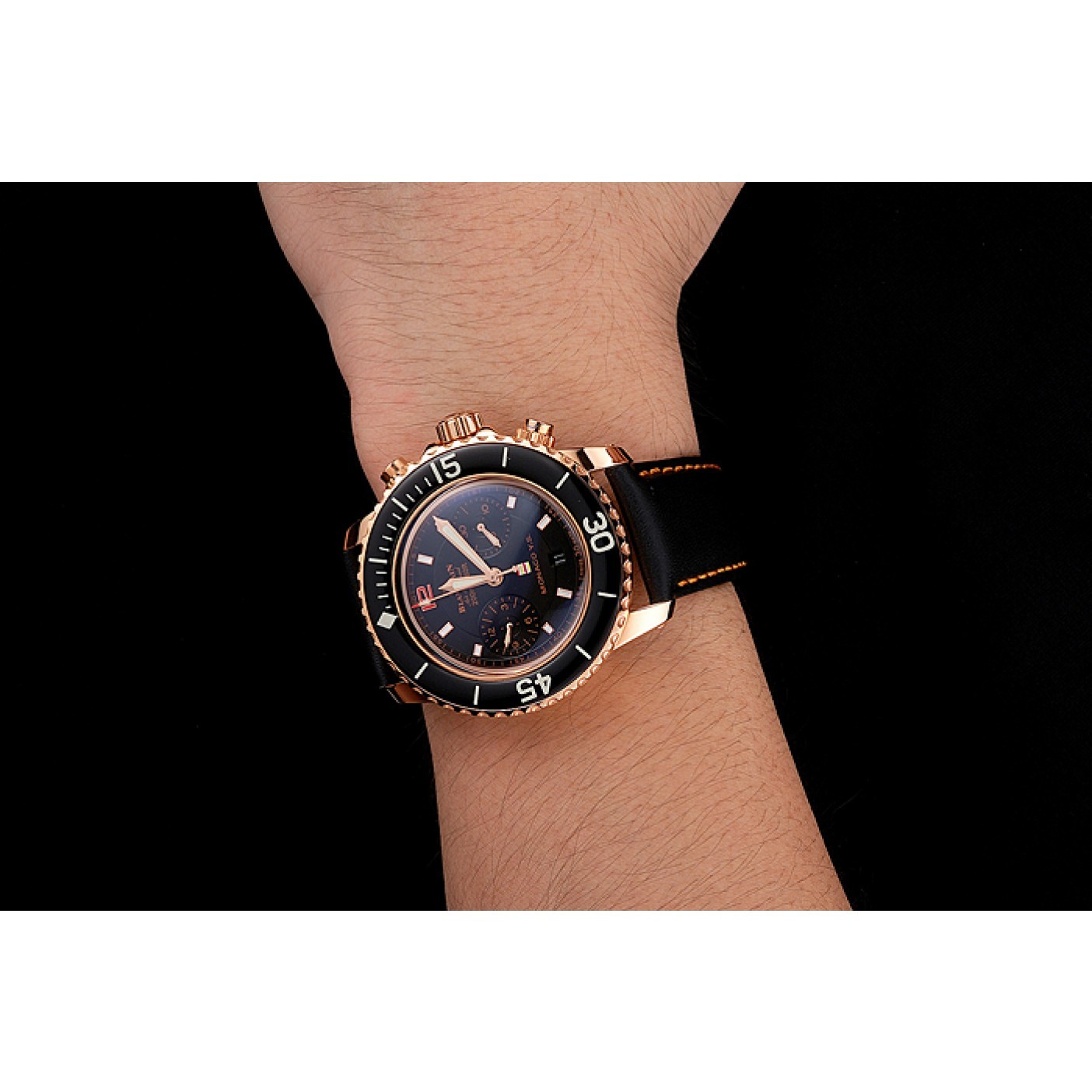 MiroTime Swiss Blancpain Air Command Monaco YS Black Dial Rose Gold Case Black Leather Strap