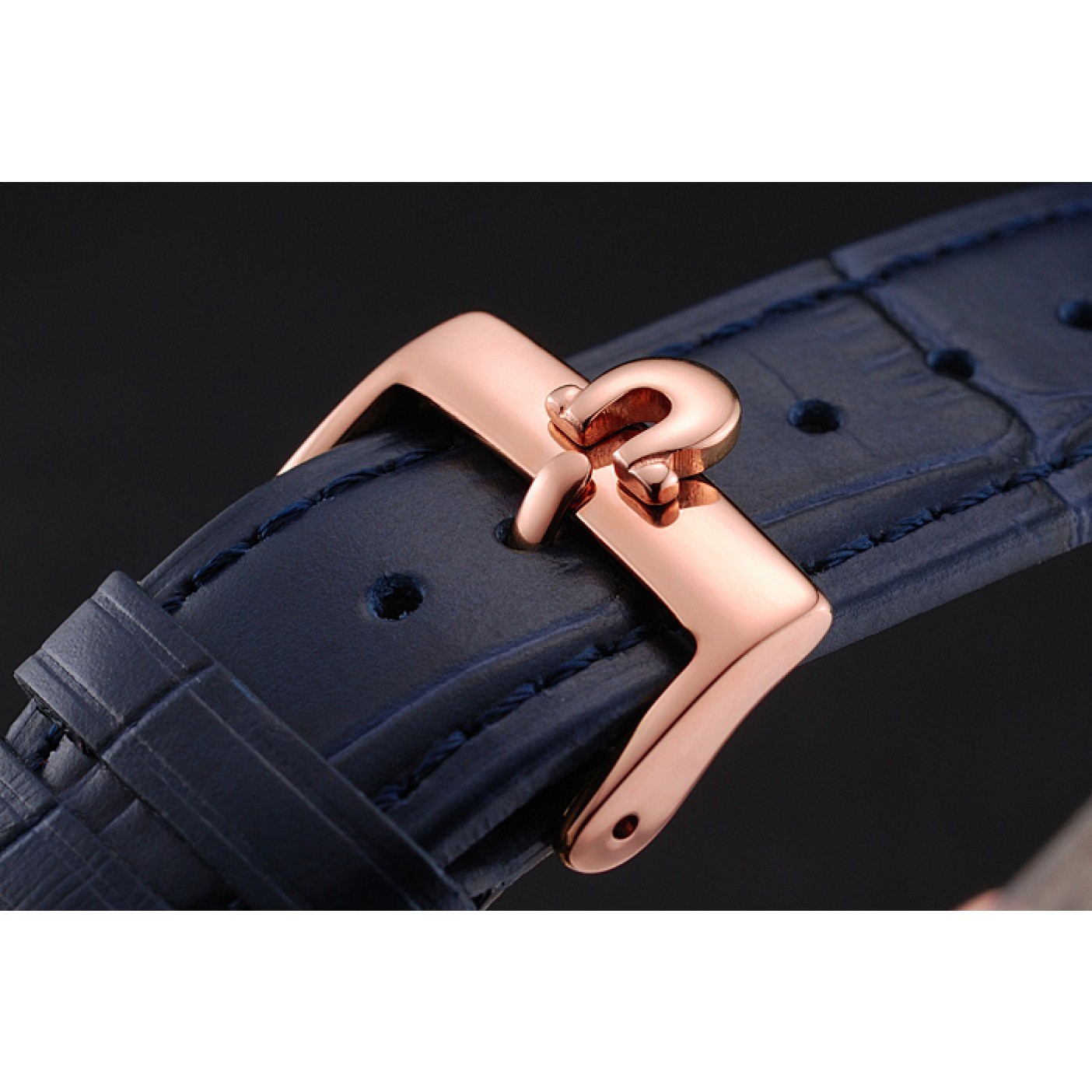 MiroTime Omega Seamaster Vintage Chronograph White Dial Blue Hour Marks Rose Gold Case Blue Leather Strap