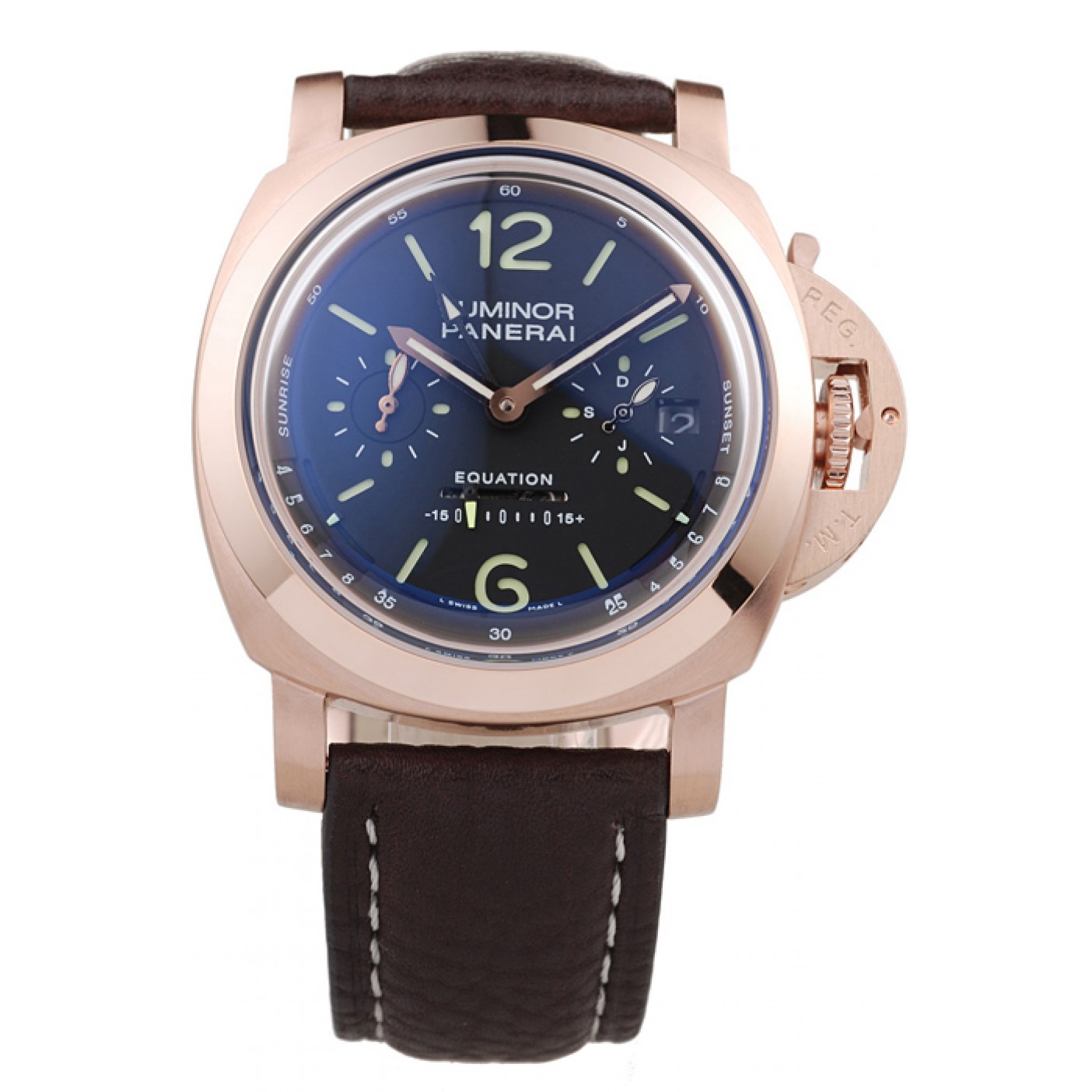 MiroTime Panerai Luminor Rose Gold Case Black Dial Dark Brown Leather Strap