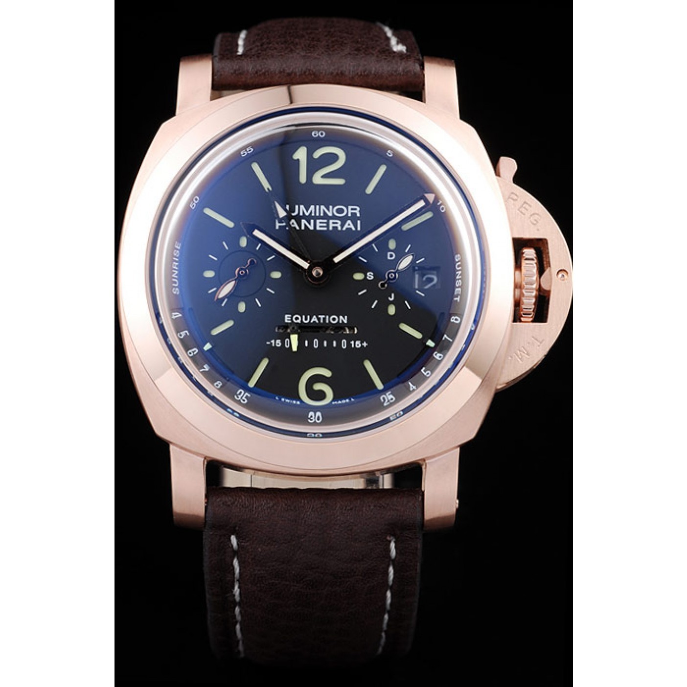 MiroTime Panerai Luminor Rose Gold Case Black Dial Dark Brown Leather Strap