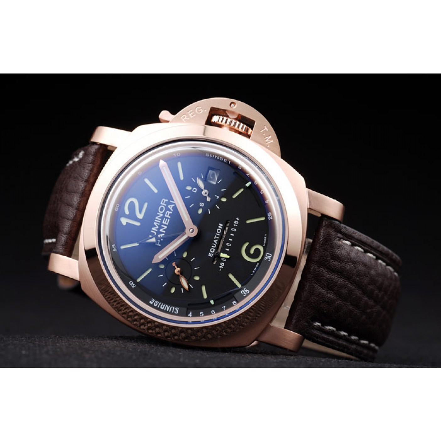 MiroTime Panerai Luminor Rose Gold Case Black Dial Dark Brown Leather Strap