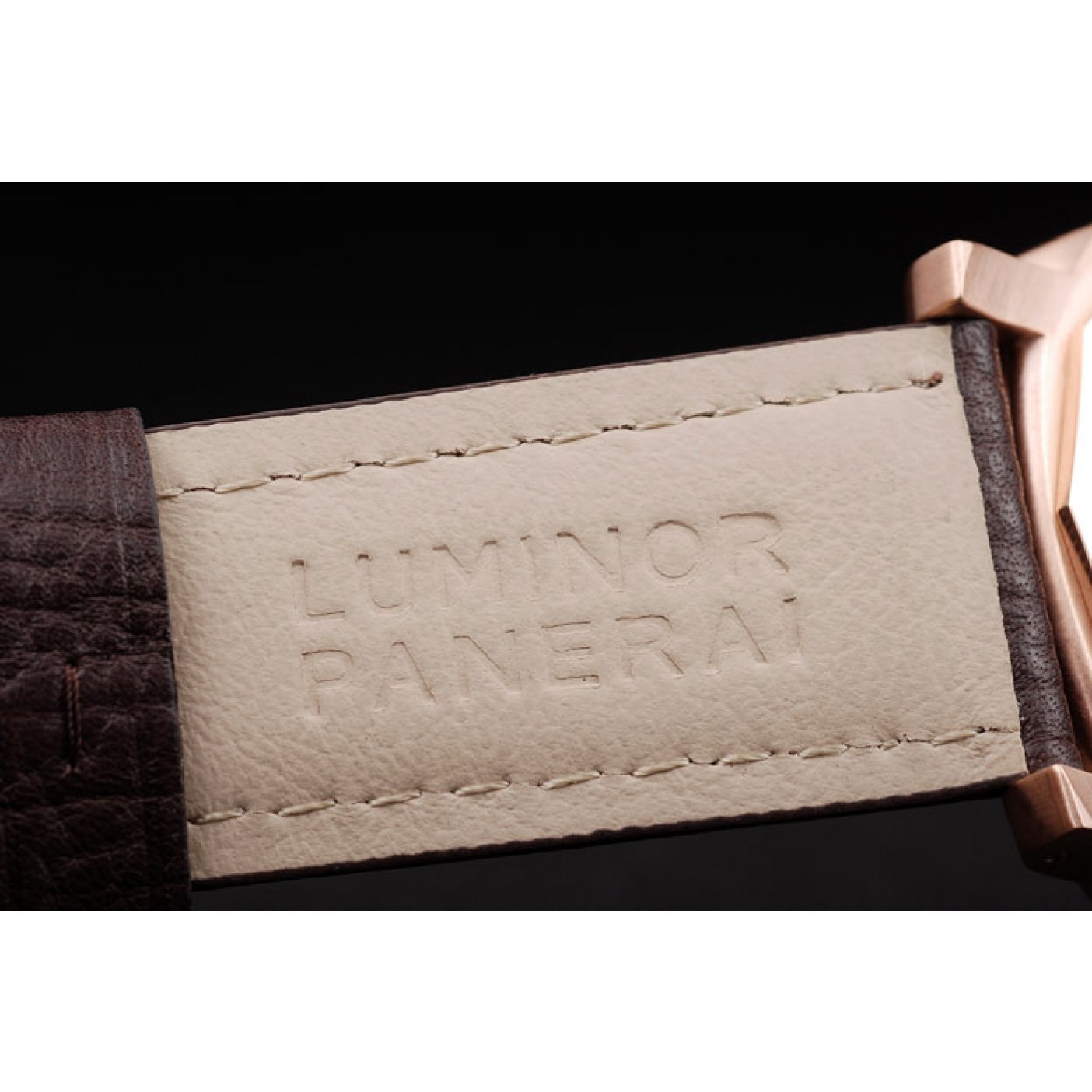 MiroTime Panerai Luminor Rose Gold Case Black Dial Dark Brown Leather Strap
