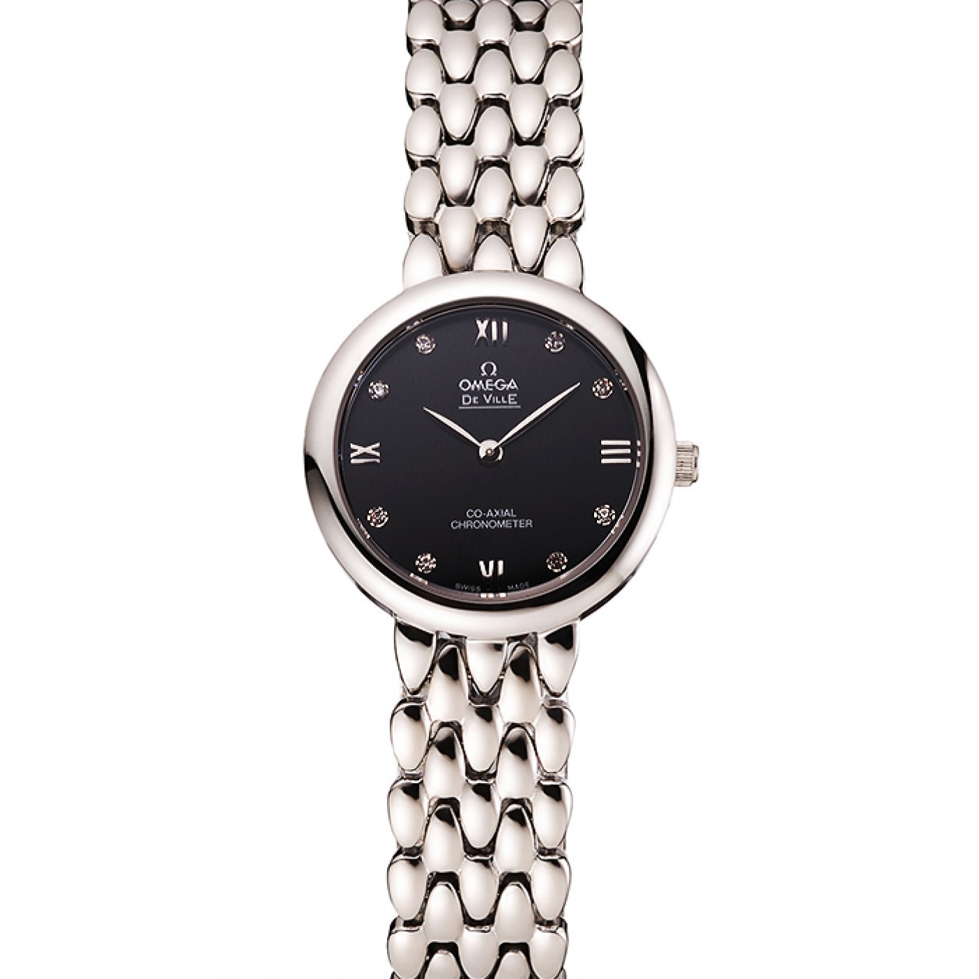 MiroTime Omega De Ville Prestige No Date Dark Grey Dial With Diamonds Stainless Steel Case And Bracelet