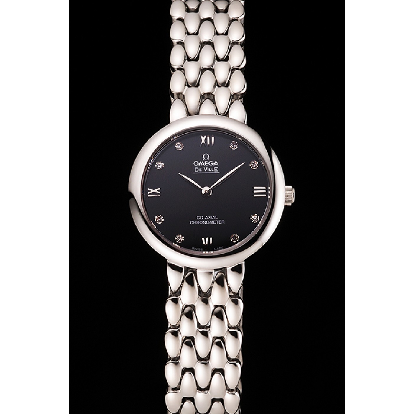 MiroTime Omega De Ville Prestige No Date Dark Grey Dial With Diamonds Stainless Steel Case And Bracelet