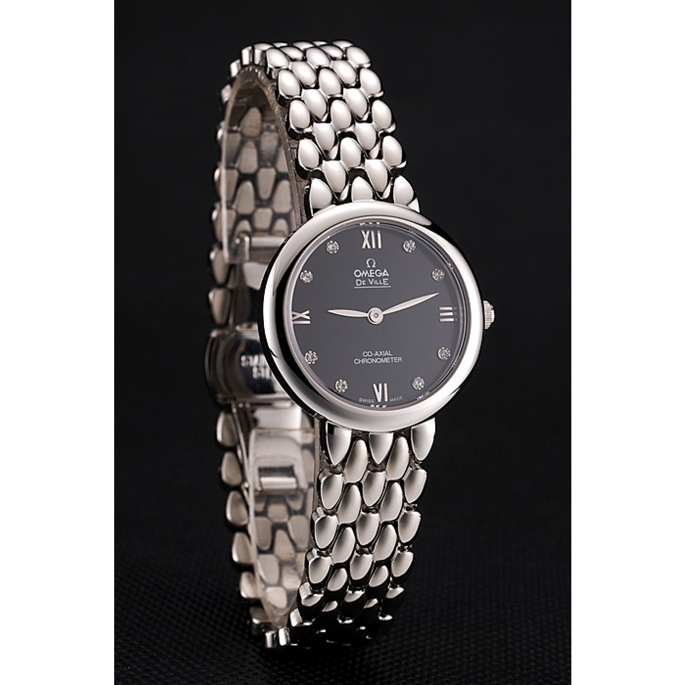 MiroTime Omega De Ville Prestige No Date Dark Grey Dial With Diamonds Stainless Steel Case And Bracelet