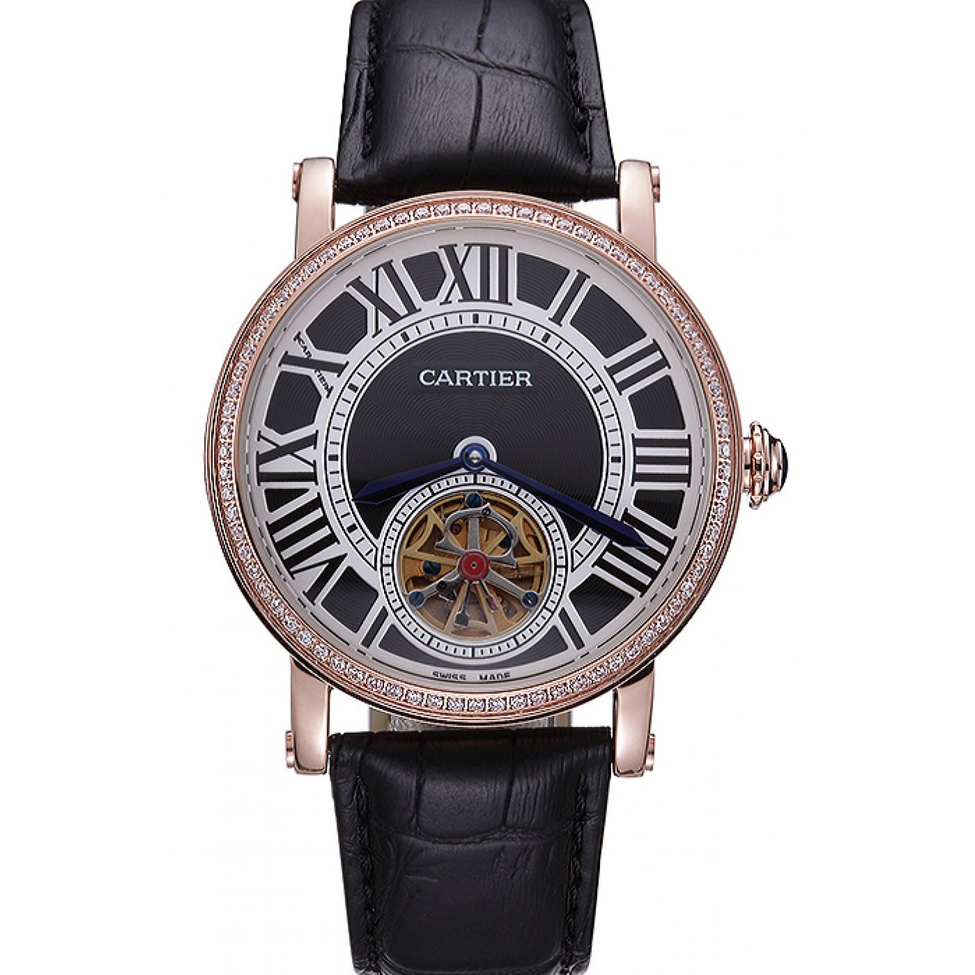 MiroTime Cartier Rotonde Flying Tourbillon Diamonds Black Dial 621951