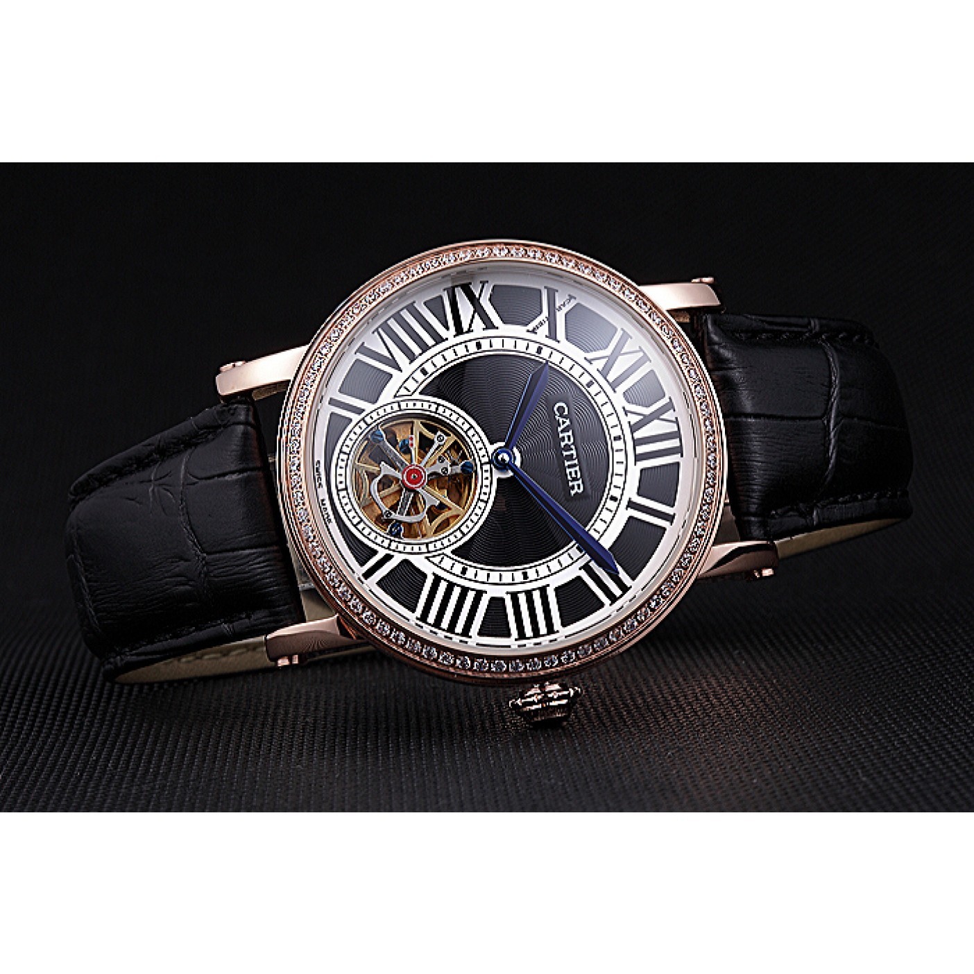 MiroTime Cartier Rotonde Flying Tourbillon Diamonds Black Dial 621951