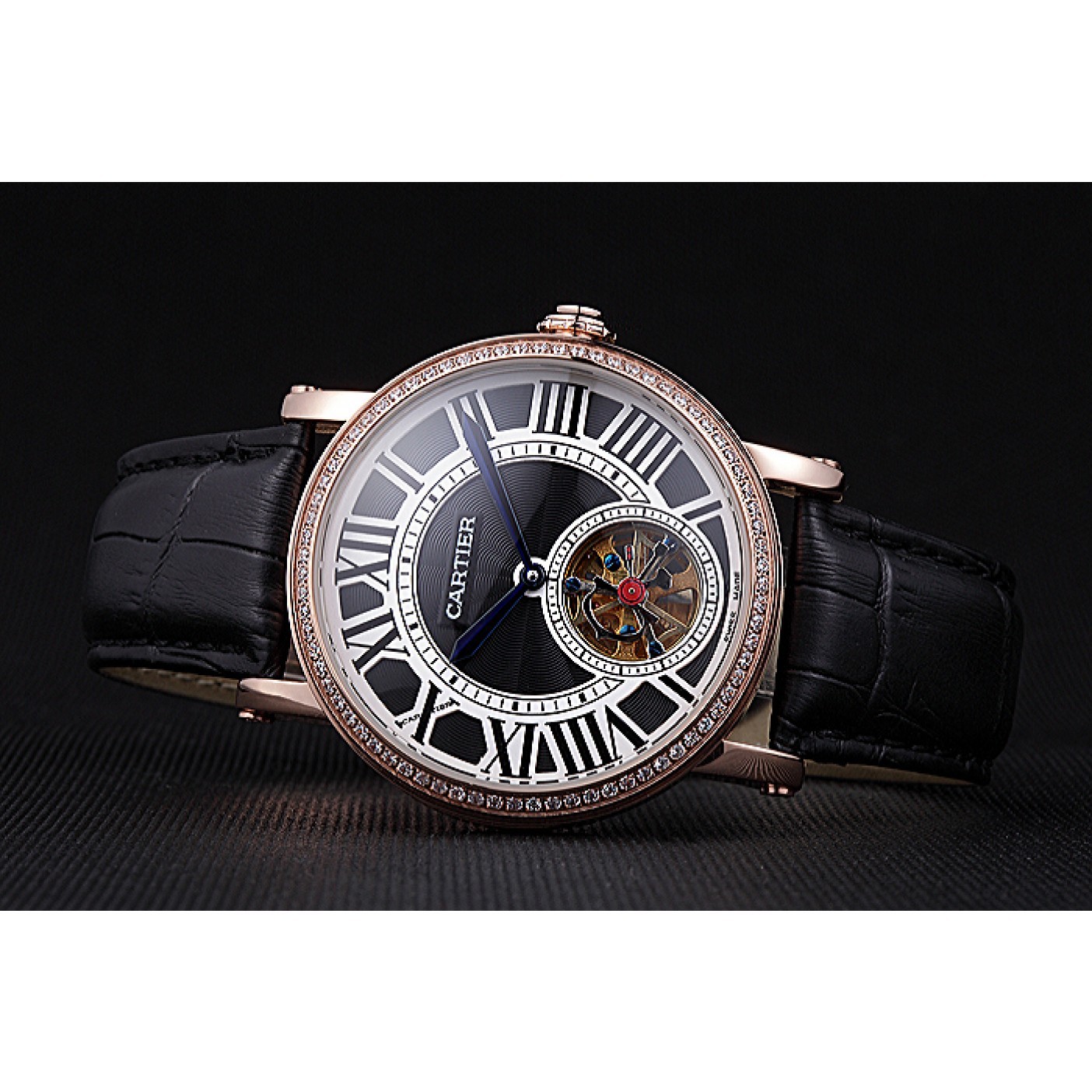 MiroTime Cartier Rotonde Flying Tourbillon Diamonds Black Dial 621951