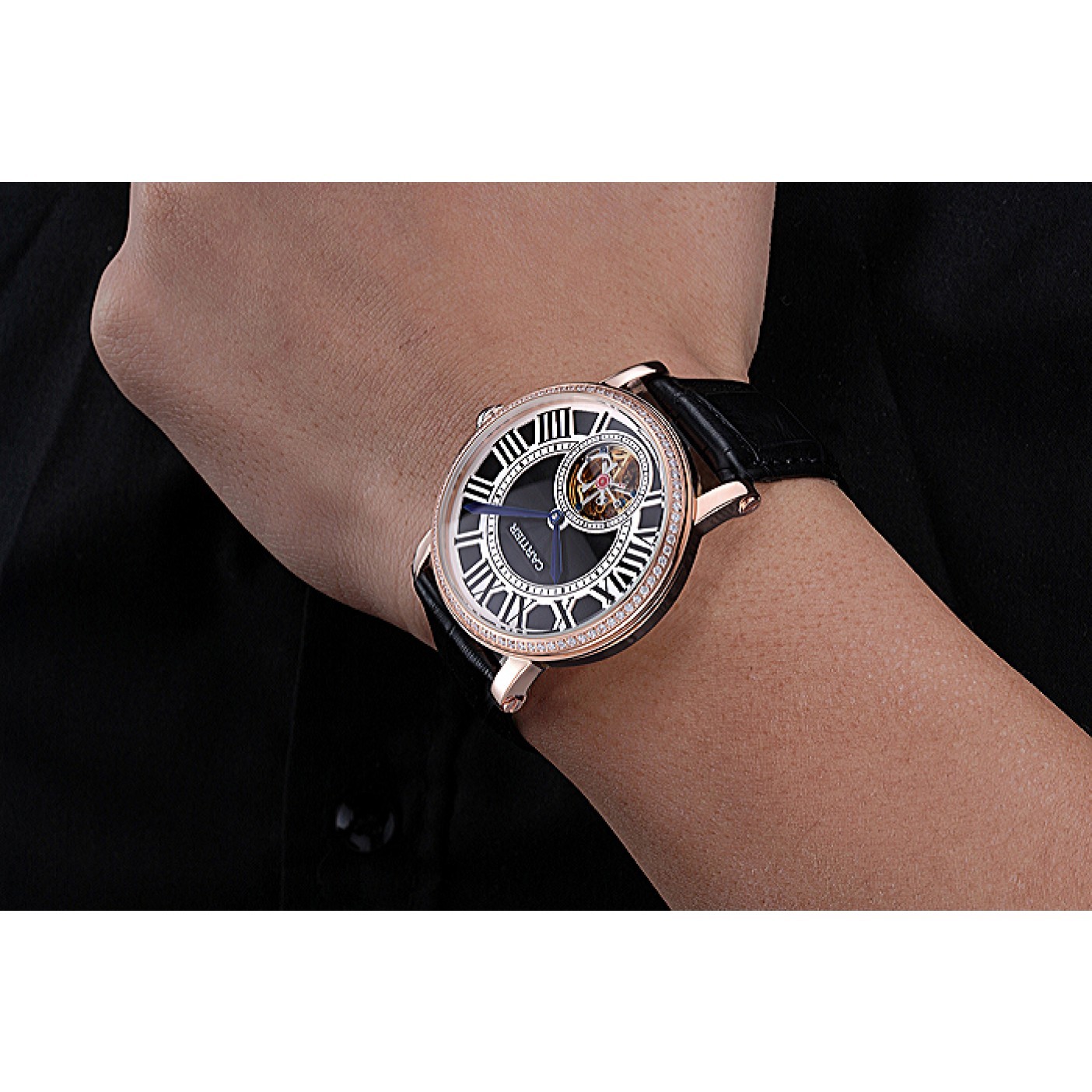 MiroTime Cartier Rotonde Flying Tourbillon Diamonds Black Dial 621951