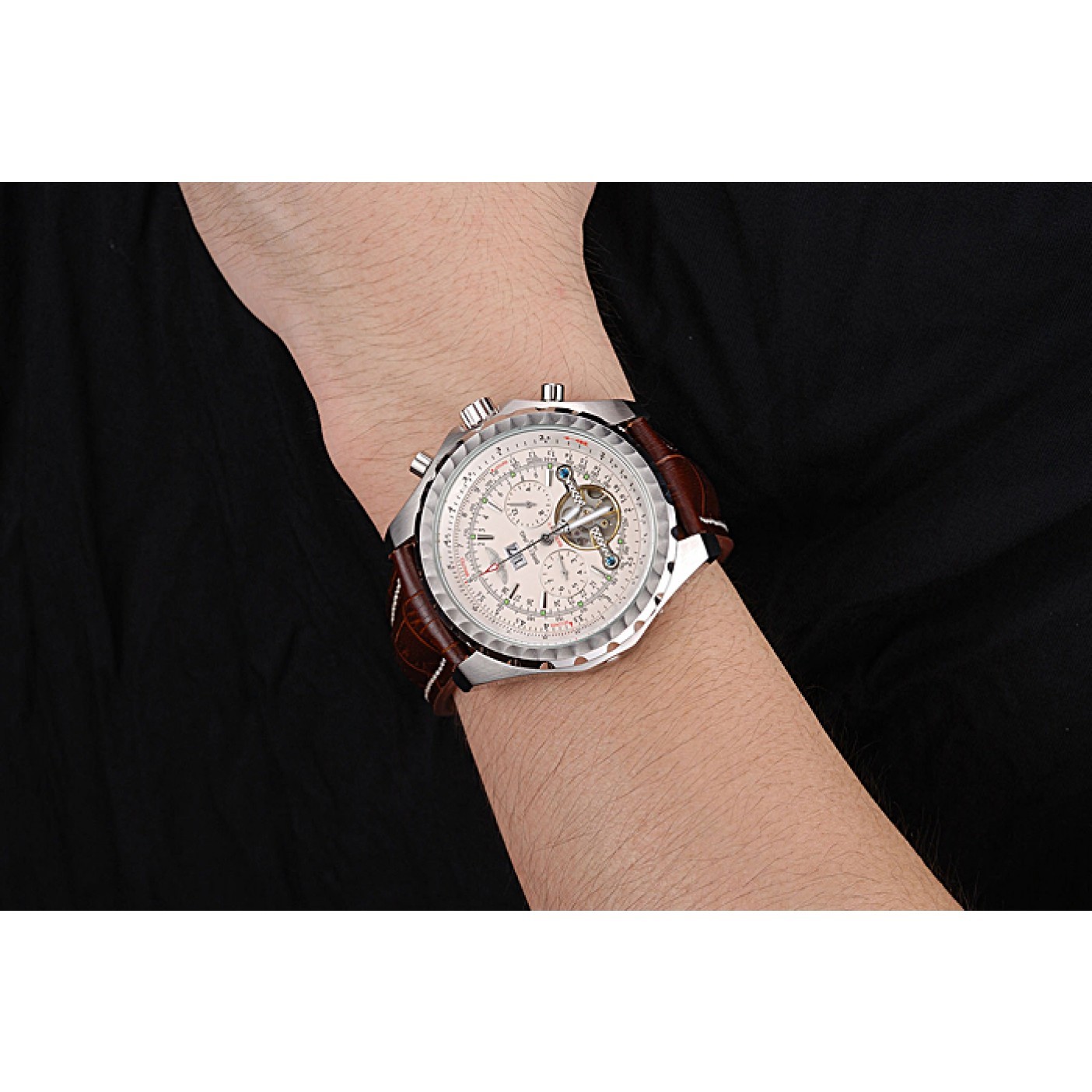 MiroTime Breitling Bentley Mulliner Tourbillon White Dial Stainless Steel Case Brown Leather Strap 622729