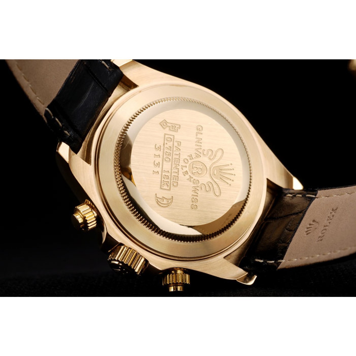 MiroTime Rolex Daytona Gold Case Crystal Studded Bezel Black Dial