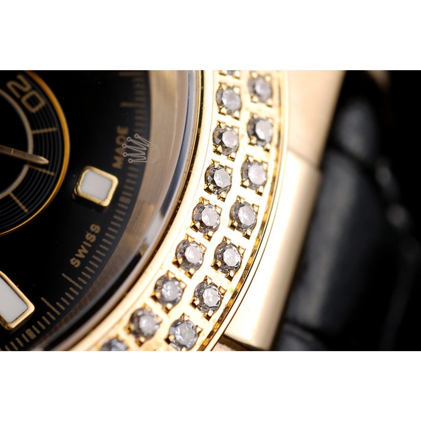MiroTime Rolex Daytona Gold Case Crystal Studded Bezel Black Dial