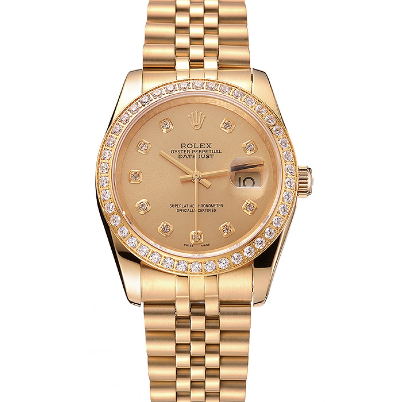 MiroTime Swiss Rolex Datejust Champagne Dial Diamond Bezel Gold Jubilee Bracelet 1454098