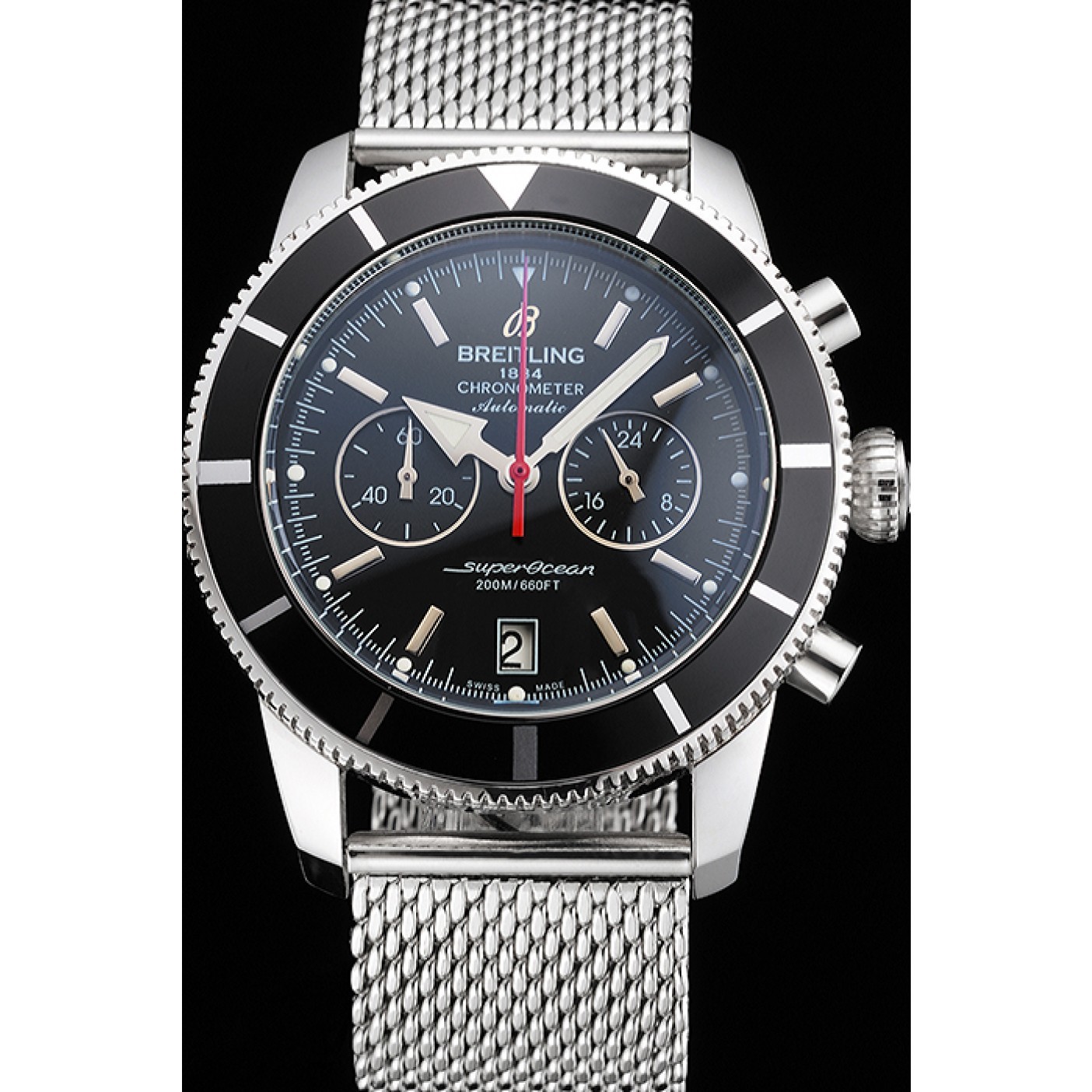MiroTime Breitling Superocean Heritage Chronographe 44 Black Dial And Bezel Stainless Steel Case And Bracelet