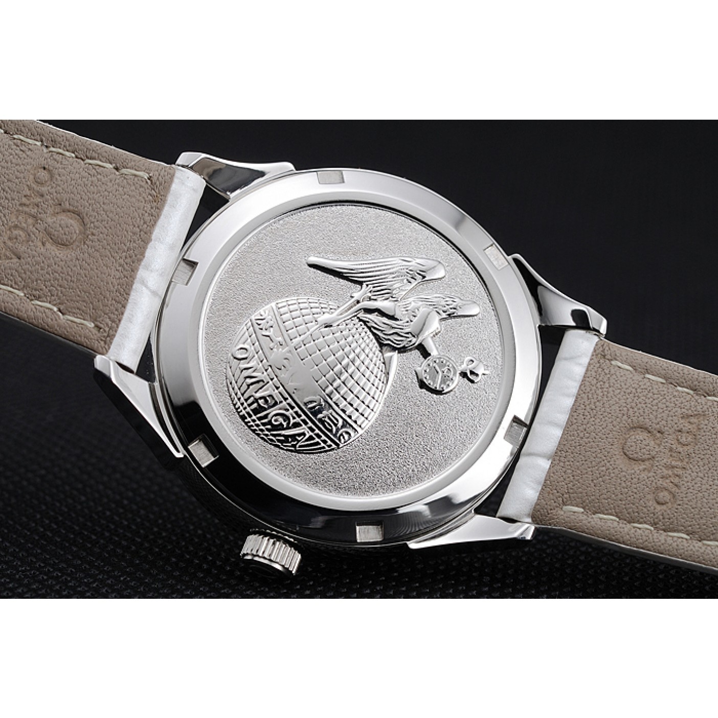 MiroTime Omega DeVille Prestige White Dial Silver Diamond Case White Leather Bracelet 1454119