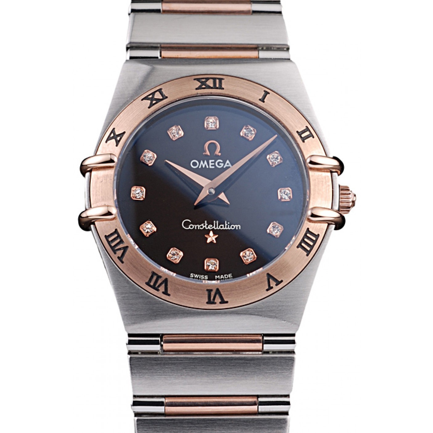 MiroTime Omega Swiss Constellation Jewelry Rose Gold Case Black Dial 98114