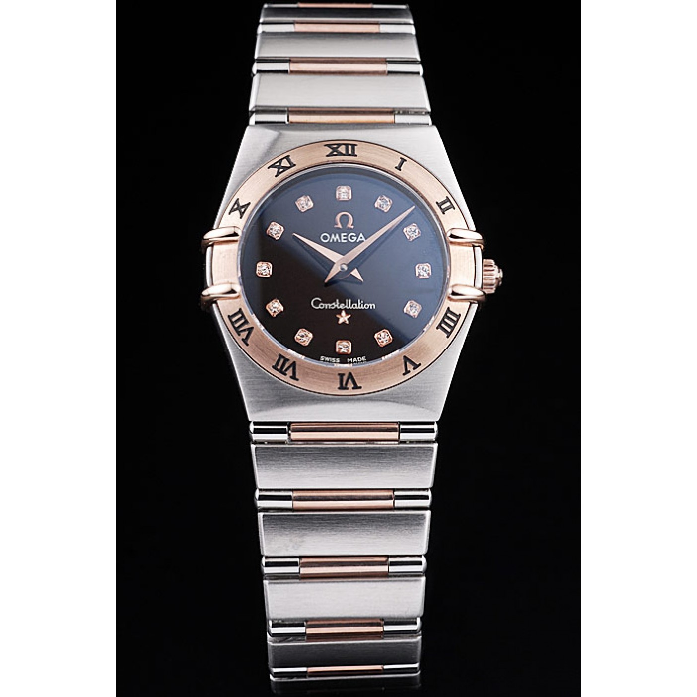 MiroTime Omega Swiss Constellation Jewelry Rose Gold Case Black Dial 98114