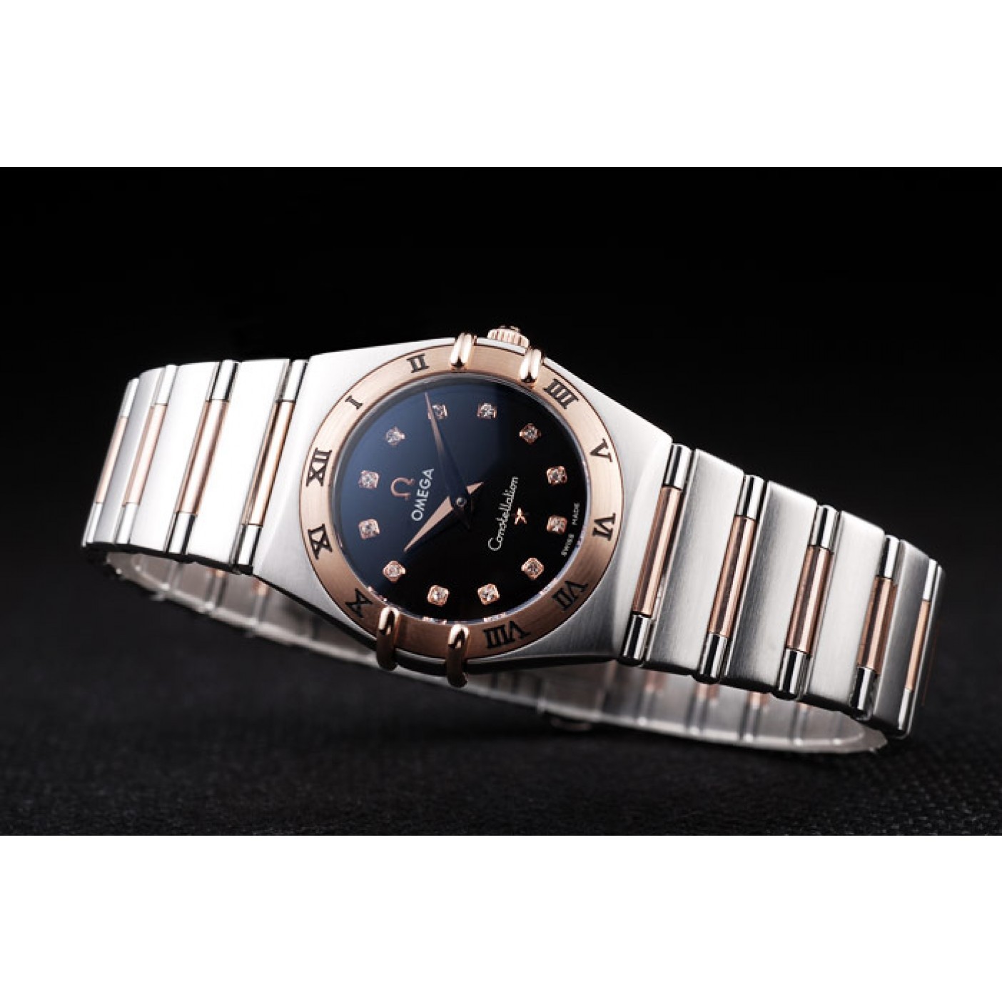 MiroTime Omega Swiss Constellation Jewelry Rose Gold Case Black Dial 98114