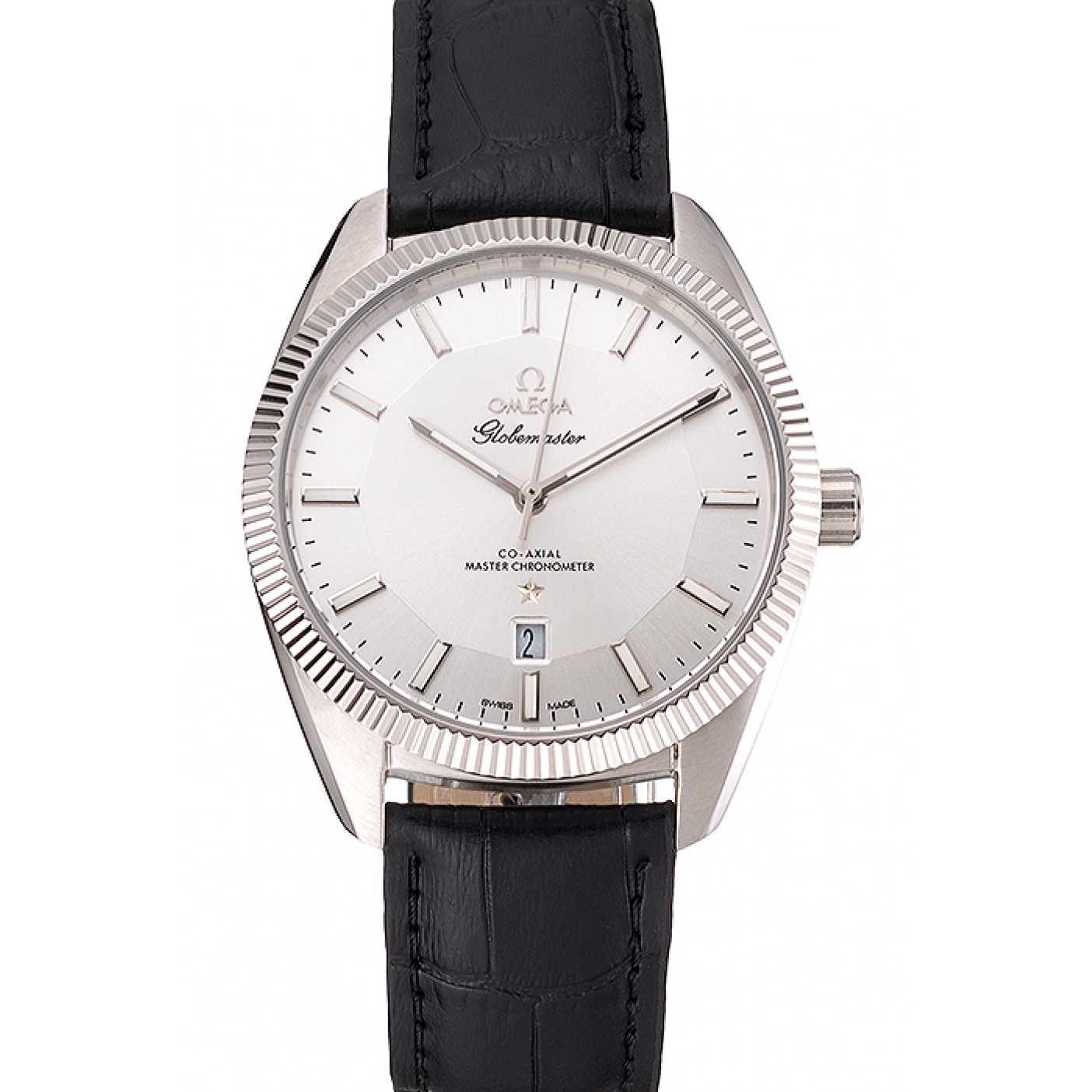 MiroTime Omega Globemaster Silver Dial Stainless Steel Case Black Leather Strap