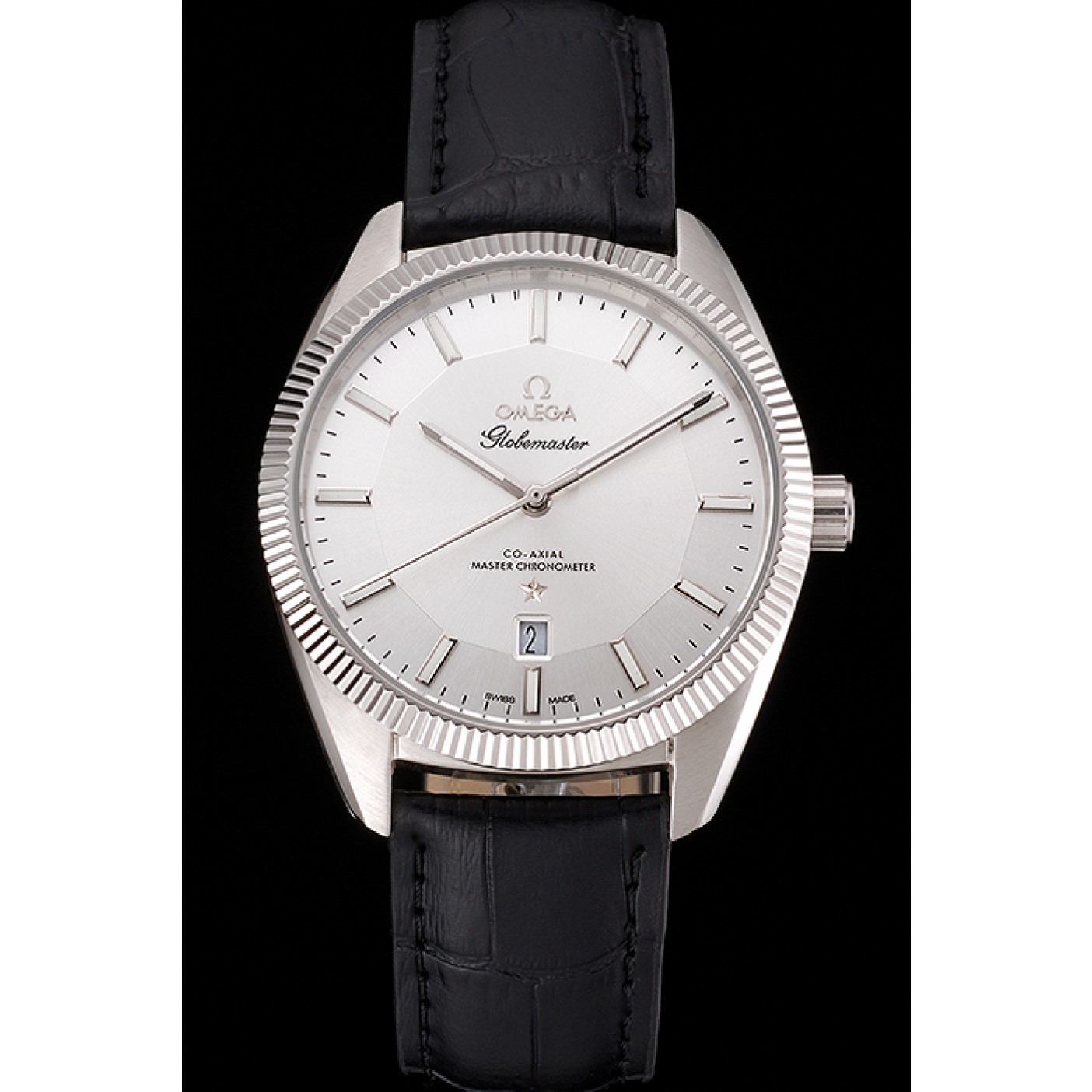 MiroTime Omega Globemaster Silver Dial Stainless Steel Case Black Leather Strap