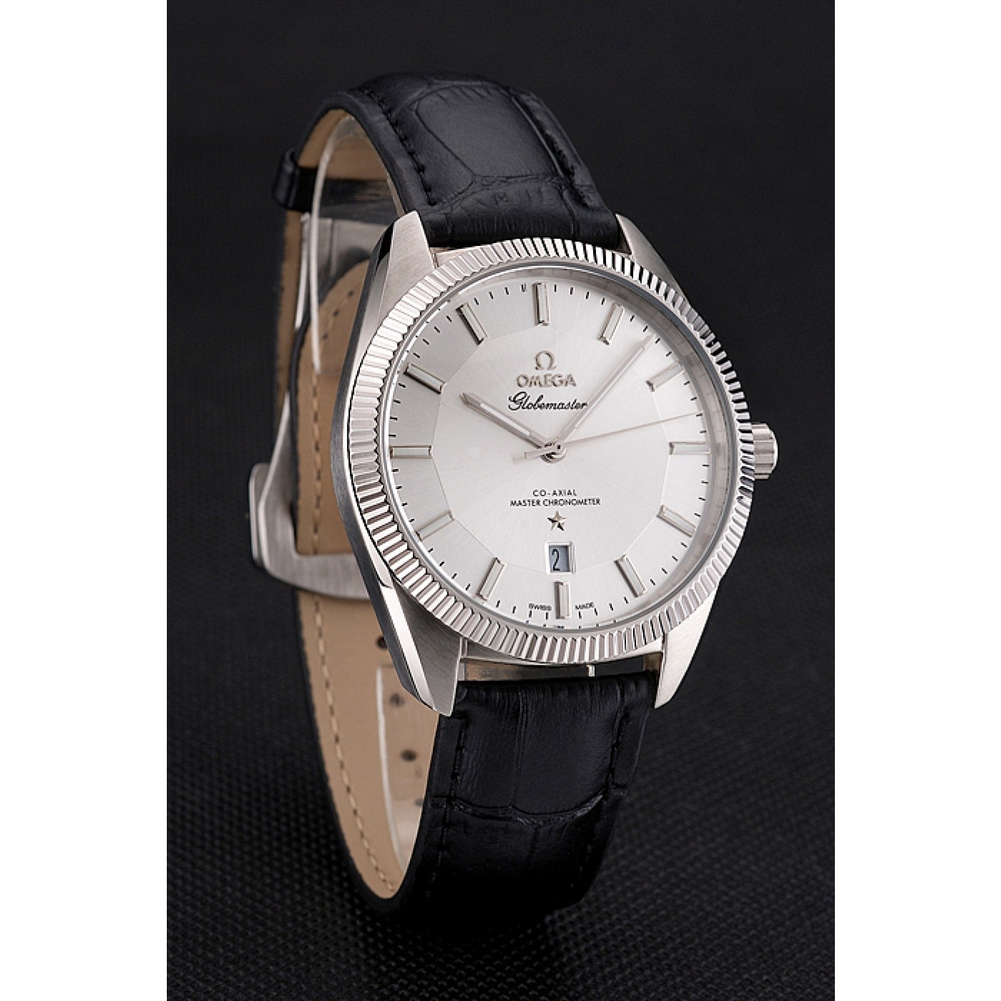 MiroTime Omega Globemaster Silver Dial Stainless Steel Case Black Leather Strap