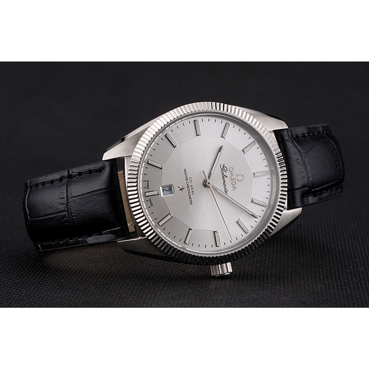 MiroTime Omega Globemaster Silver Dial Stainless Steel Case Black Leather Strap