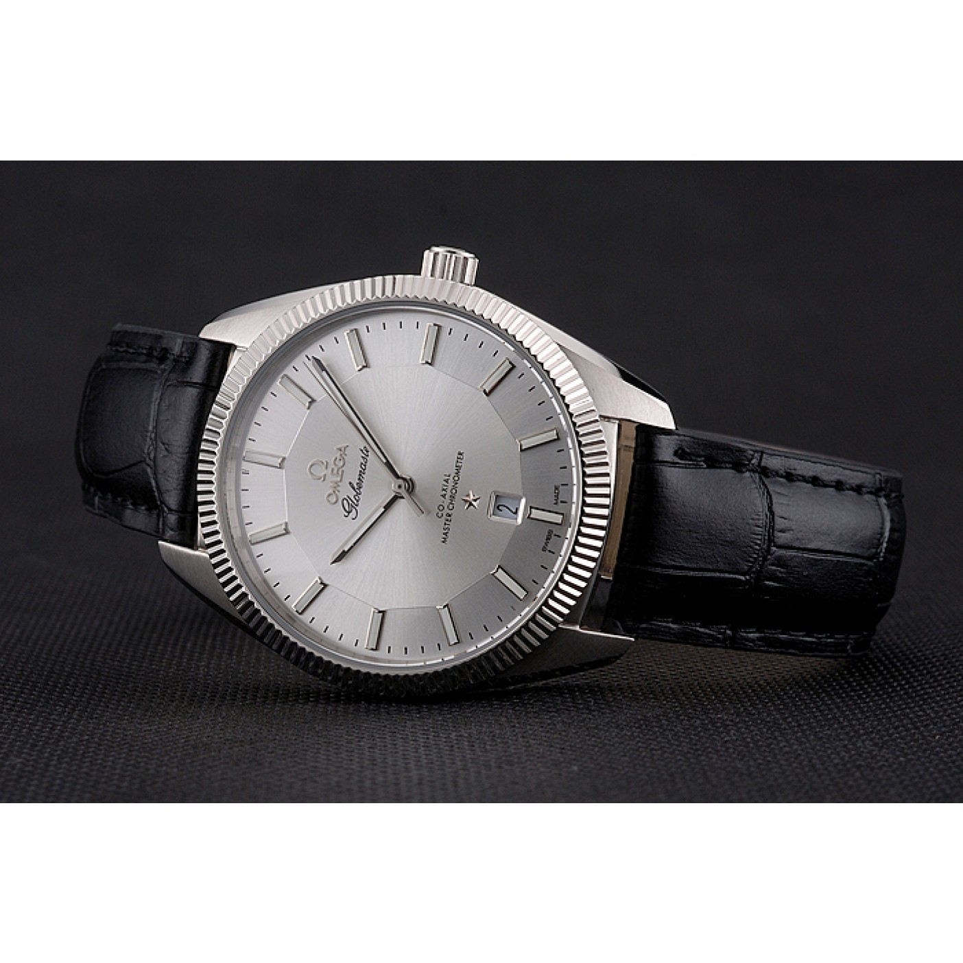 MiroTime Omega Globemaster Silver Dial Stainless Steel Case Black Leather Strap