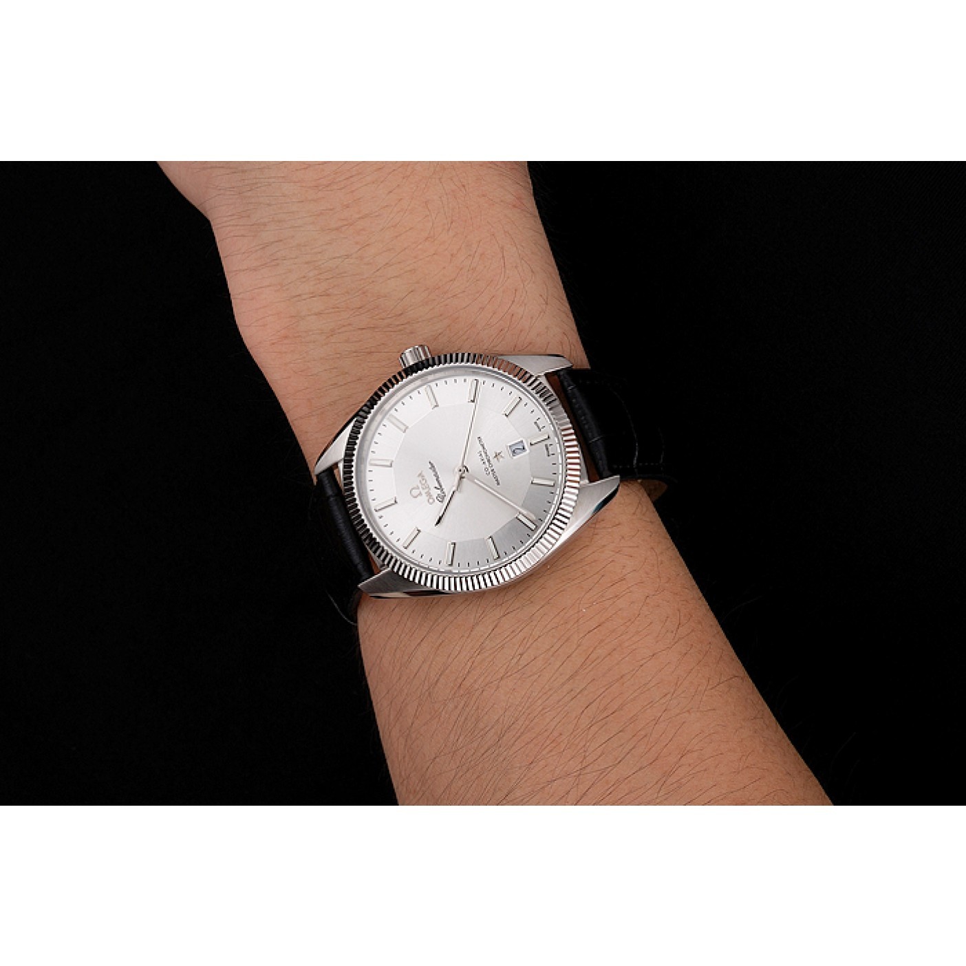 MiroTime Omega Globemaster Silver Dial Stainless Steel Case Black Leather Strap