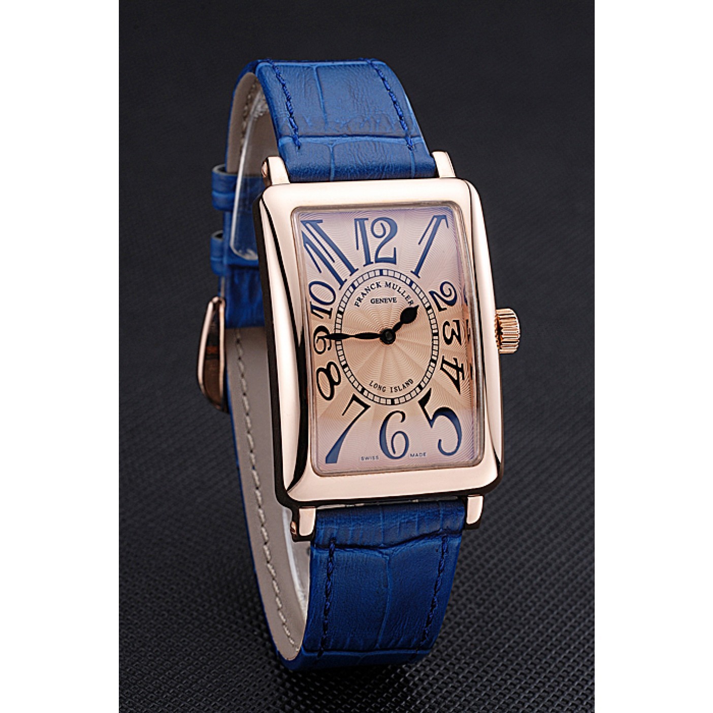 MiroTime Franck Muller Long Island Classic Gold Dial Gold Case Blue Leather Band 622367