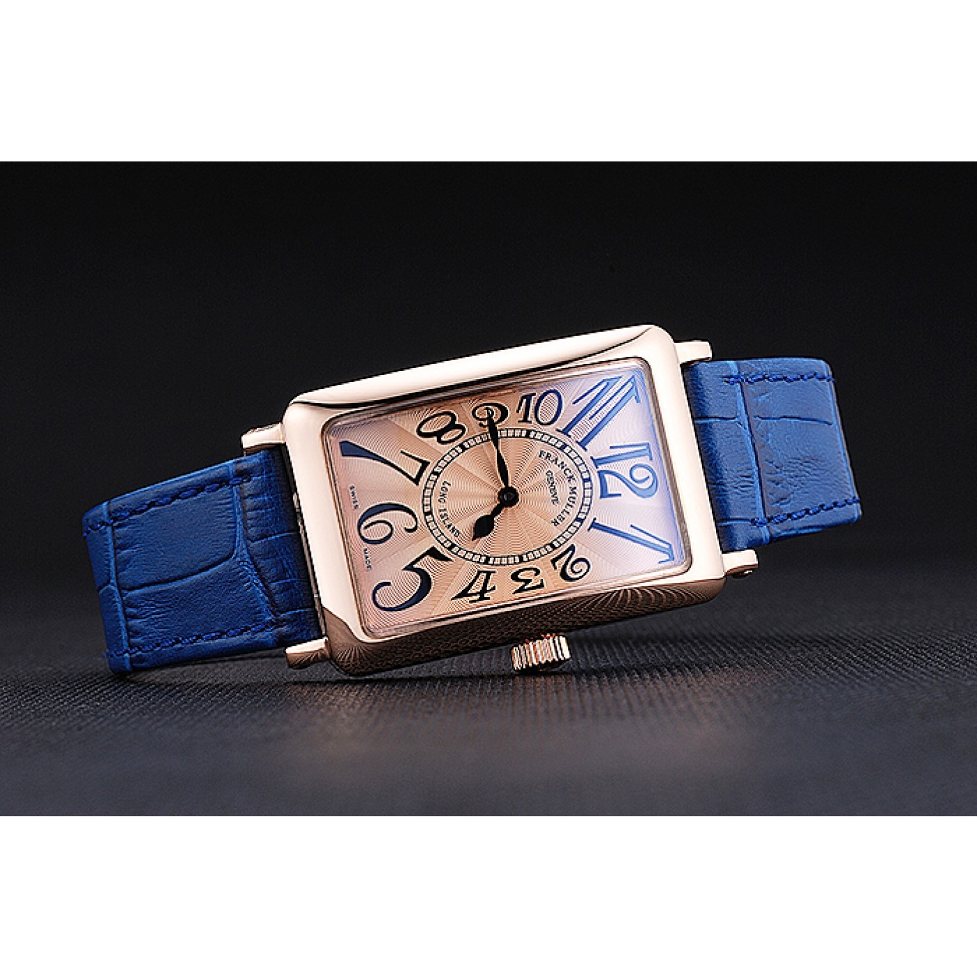 MiroTime Franck Muller Long Island Classic Gold Dial Gold Case Blue Leather Band 622367