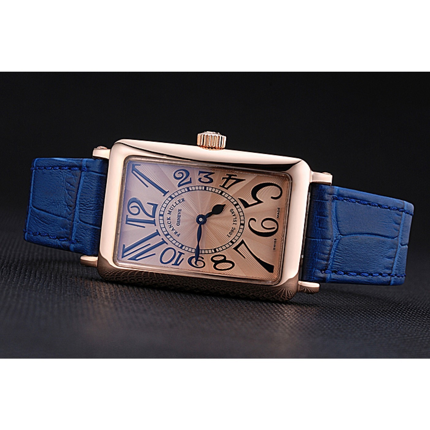 MiroTime Franck Muller Long Island Classic Gold Dial Gold Case Blue Leather Band 622367