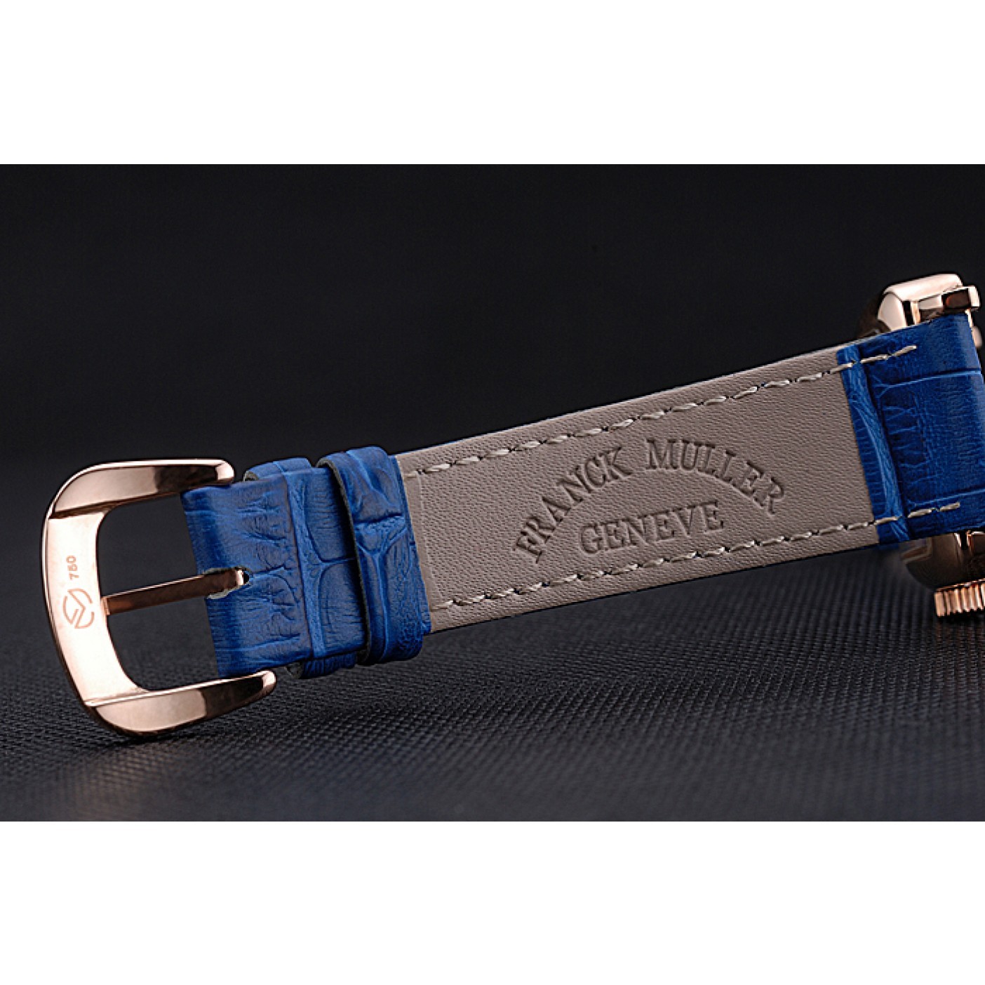 MiroTime Franck Muller Long Island Classic Gold Dial Gold Case Blue Leather Band 622367